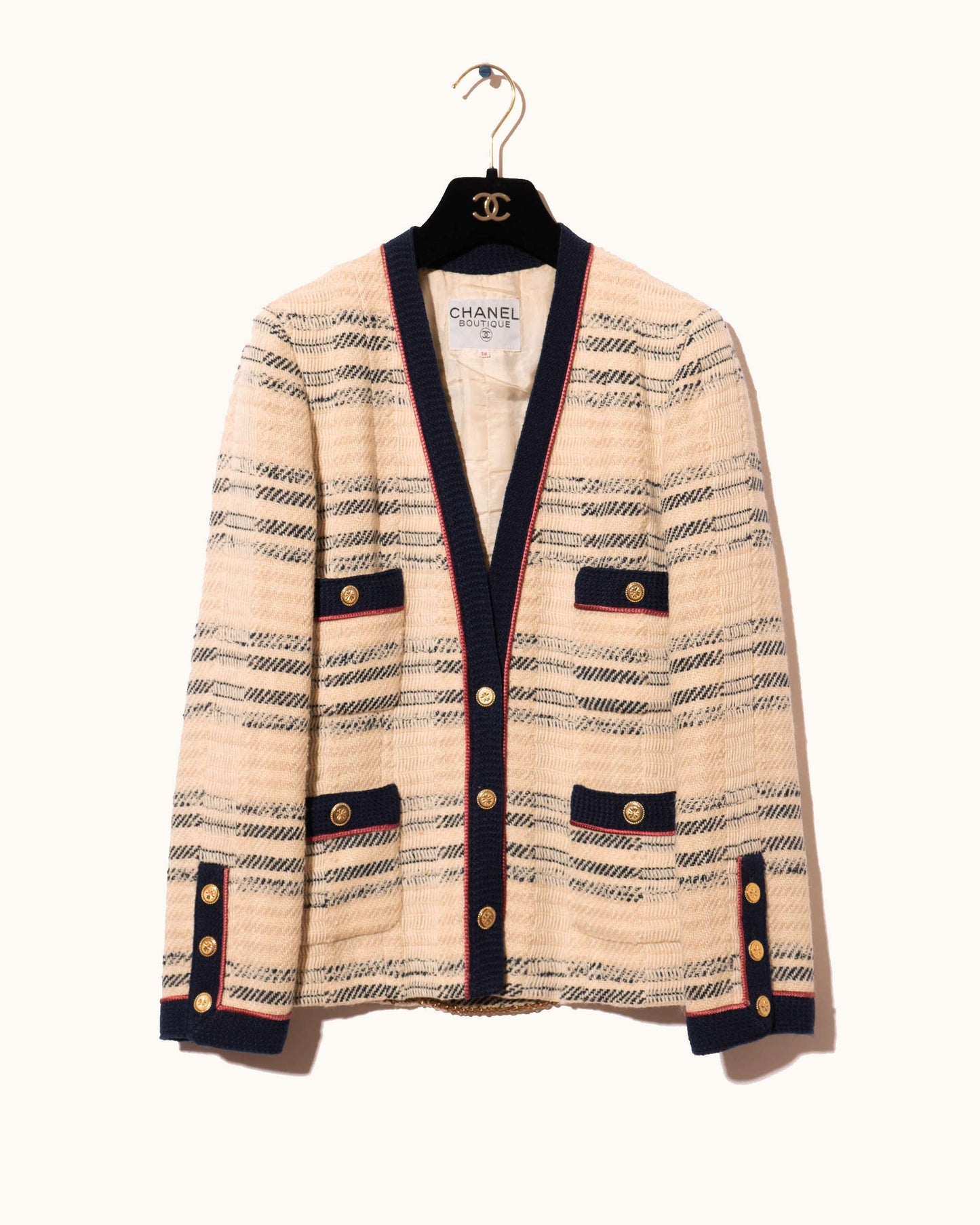 FR38-40 Chanel Spring 1984 Four Pocket Wool Tweed Jacket - Vintage Chanel Jacket - - Rarchive.