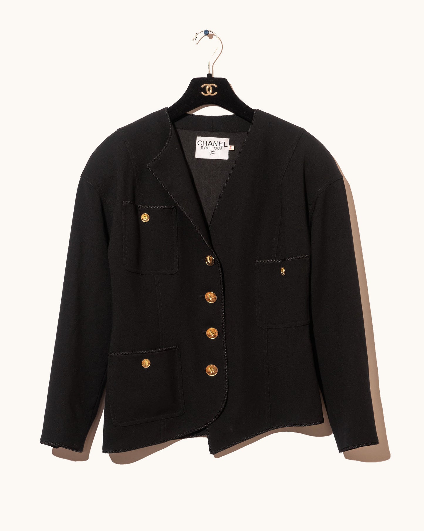 FR36-38 Chanel Spring 1987 Three Pocket Asymmetrical Cut Black Jacket - Vintage Chanel Jacket - - Rarchive.