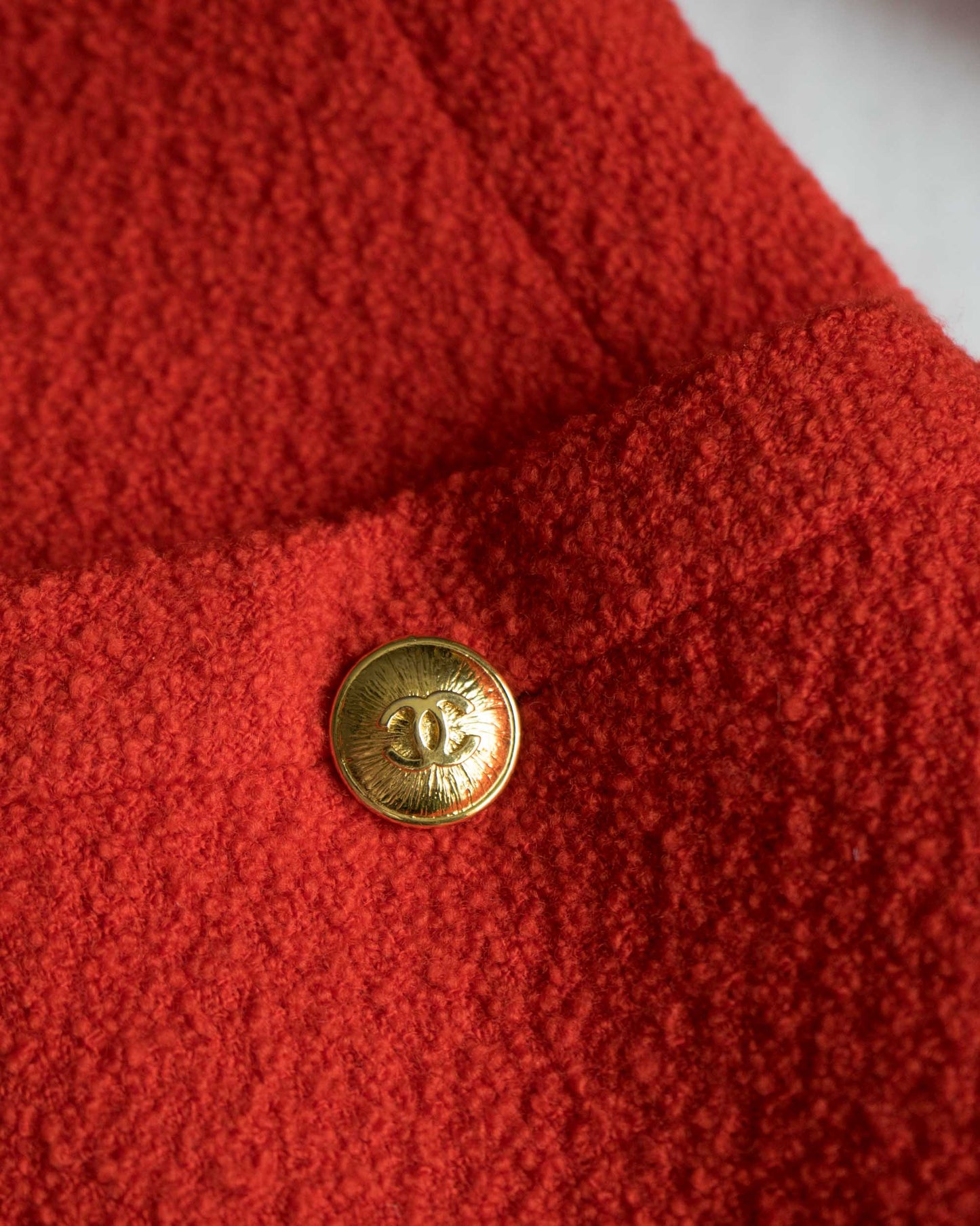 FR40-44 Chanel Spring 1991 Classic Four Pocket Collarless Red Tweed Jacket - Vintage Chanel Jacket - - Rarchive.