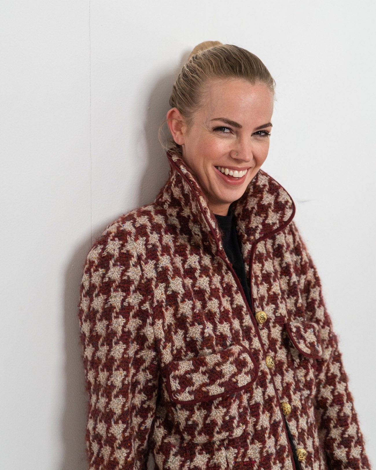 FR34-36 Rare Chanel Fall 1990 Four Pocket Houndstooth Tweed Coat