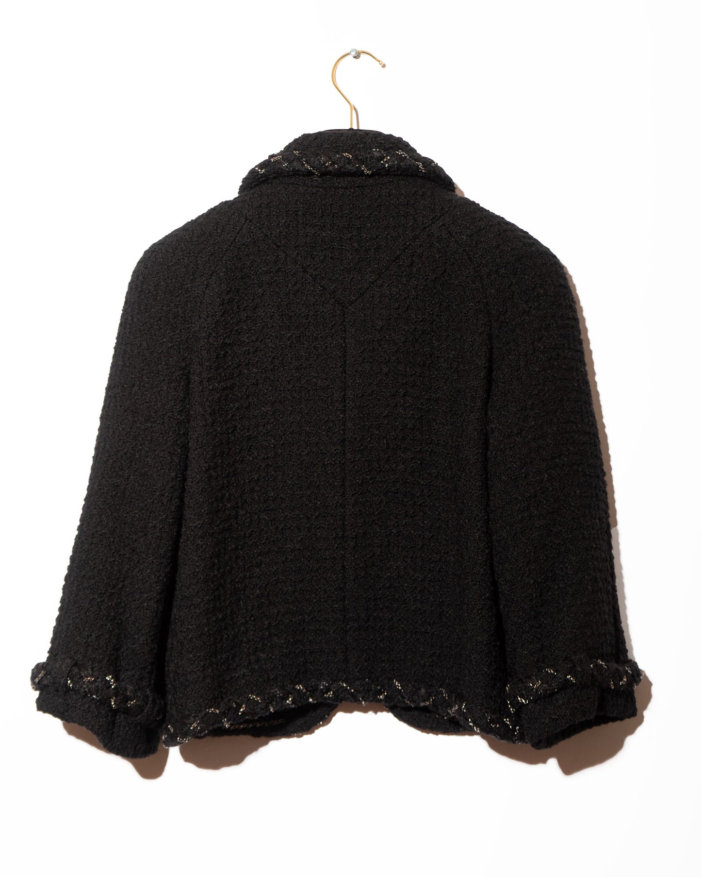 FR36-38 Rare Chanel Fall 2007 Two Pocket Chain Detail Trim Black Tweed Cropped Cut Jacket - Vintage Chanel Jacket - - Rarchive.