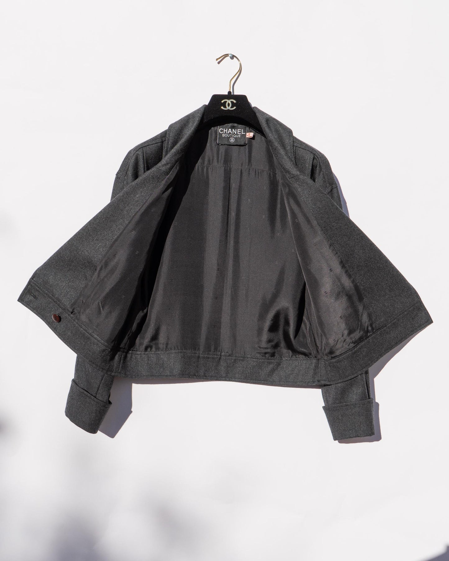 FR40-42 Chanel Fall 1987 Two Pocket Pleated Details Gray Wool Jacket - Vintage Chanel Jacket -   - Rarchive.