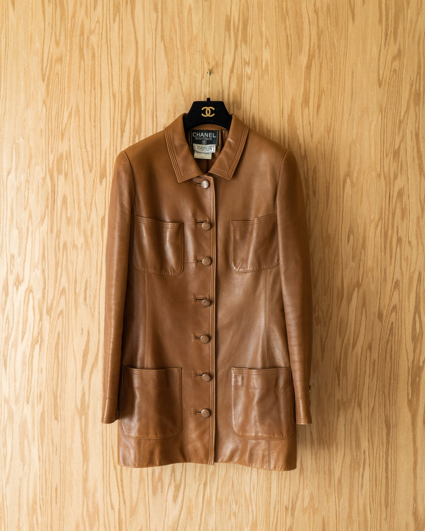 FR36-38 Rare Chanel Spring 1996 Four Pocket Long Cut Leather Jacket - Vintage Chanel Jacket - - Rarchive.