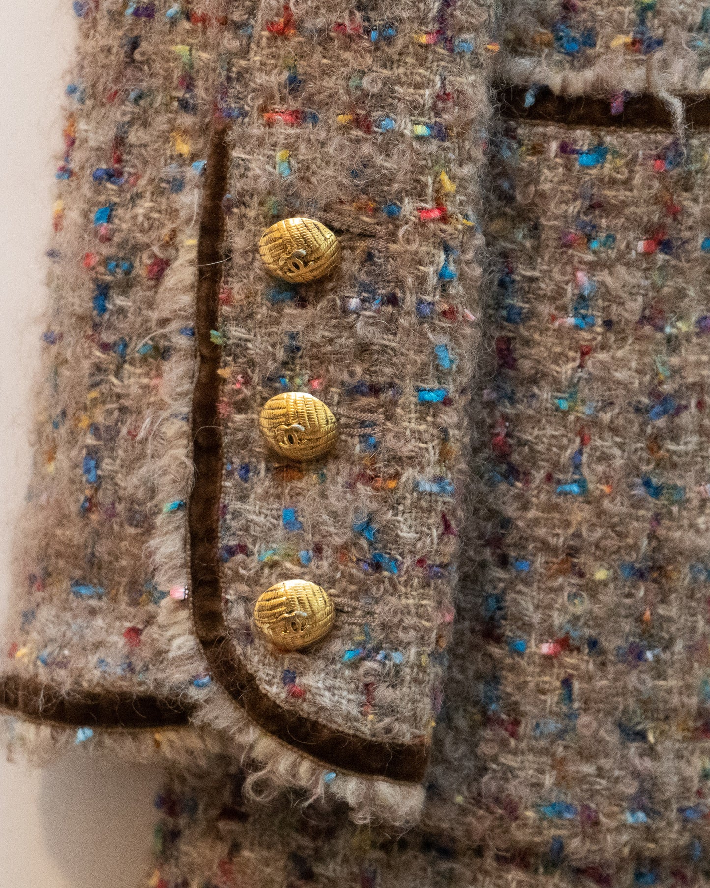 FR36-38 Rare Chanel Fall 1990 Four Pocket Collarless Fantasy Tweed Jacket - Vintage Chanel Jacket - - Rarchive.