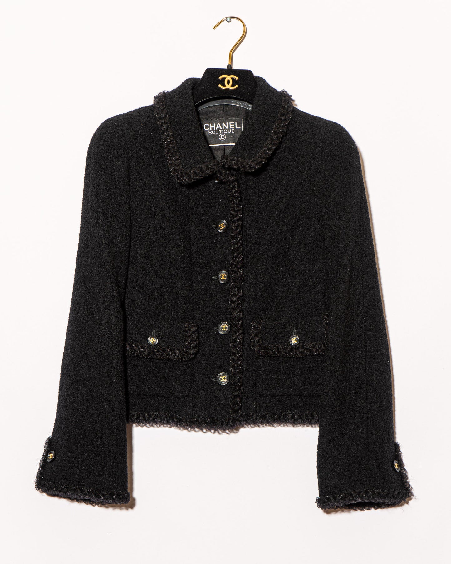 FR36-38 Rare Chanel Fall 1995 Two Pocket Black Tweed Boucle Jacket - Vintage Chanel Jacket - - Rarchive.