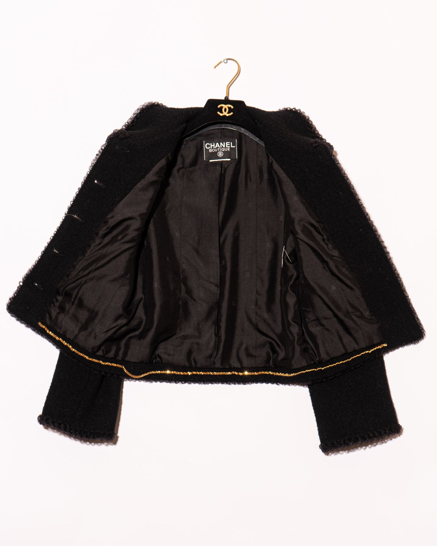 FR36-38 Rare Chanel Fall 1995 Two Pocket Black Tweed Boucle Jacket - Vintage Chanel Jacket - - Rarchive.