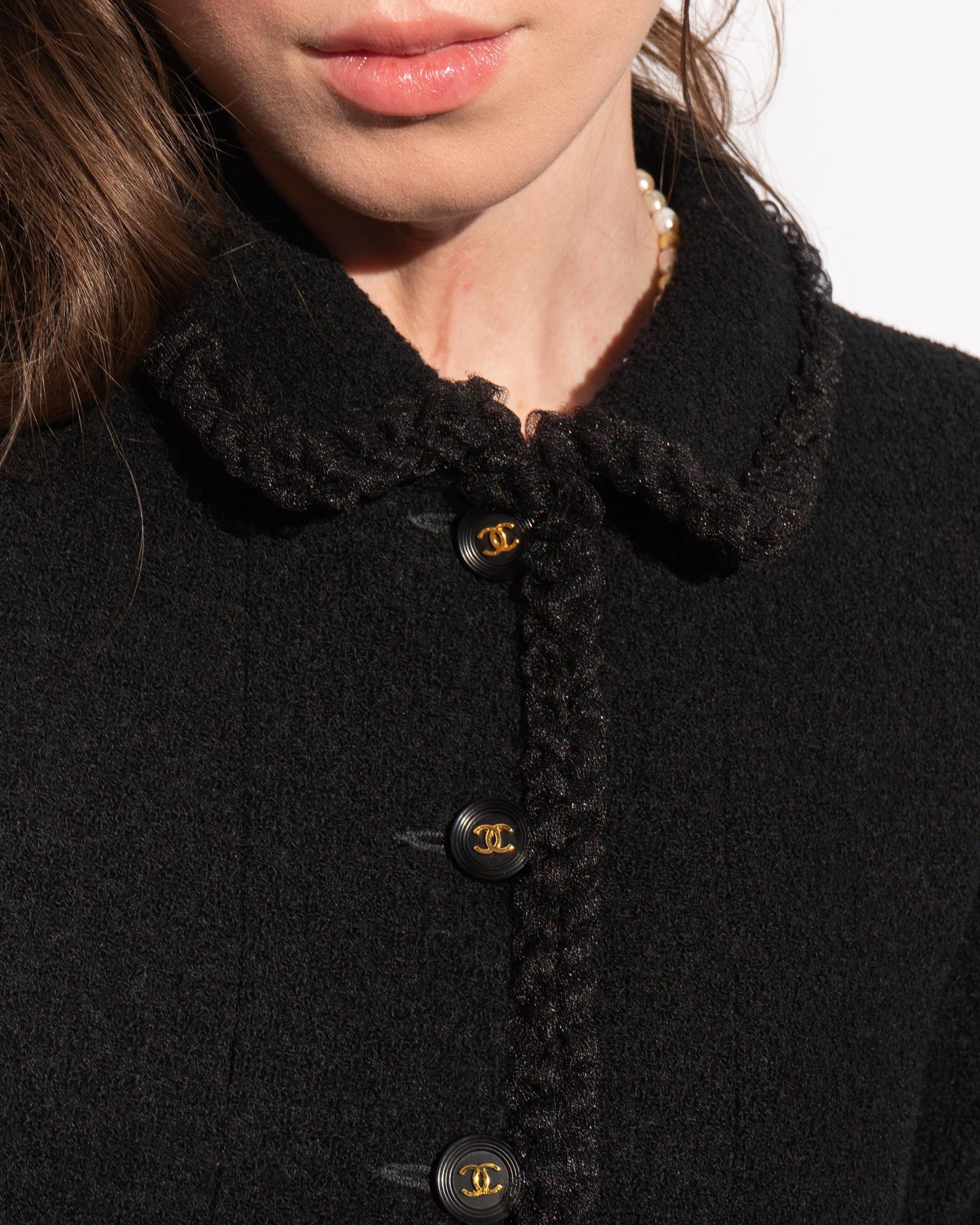 FR36-38 Rare Chanel Fall 1995 Two Pocket Black Tweed Boucle Jacket - Vintage Chanel Jacket - - Rarchive.