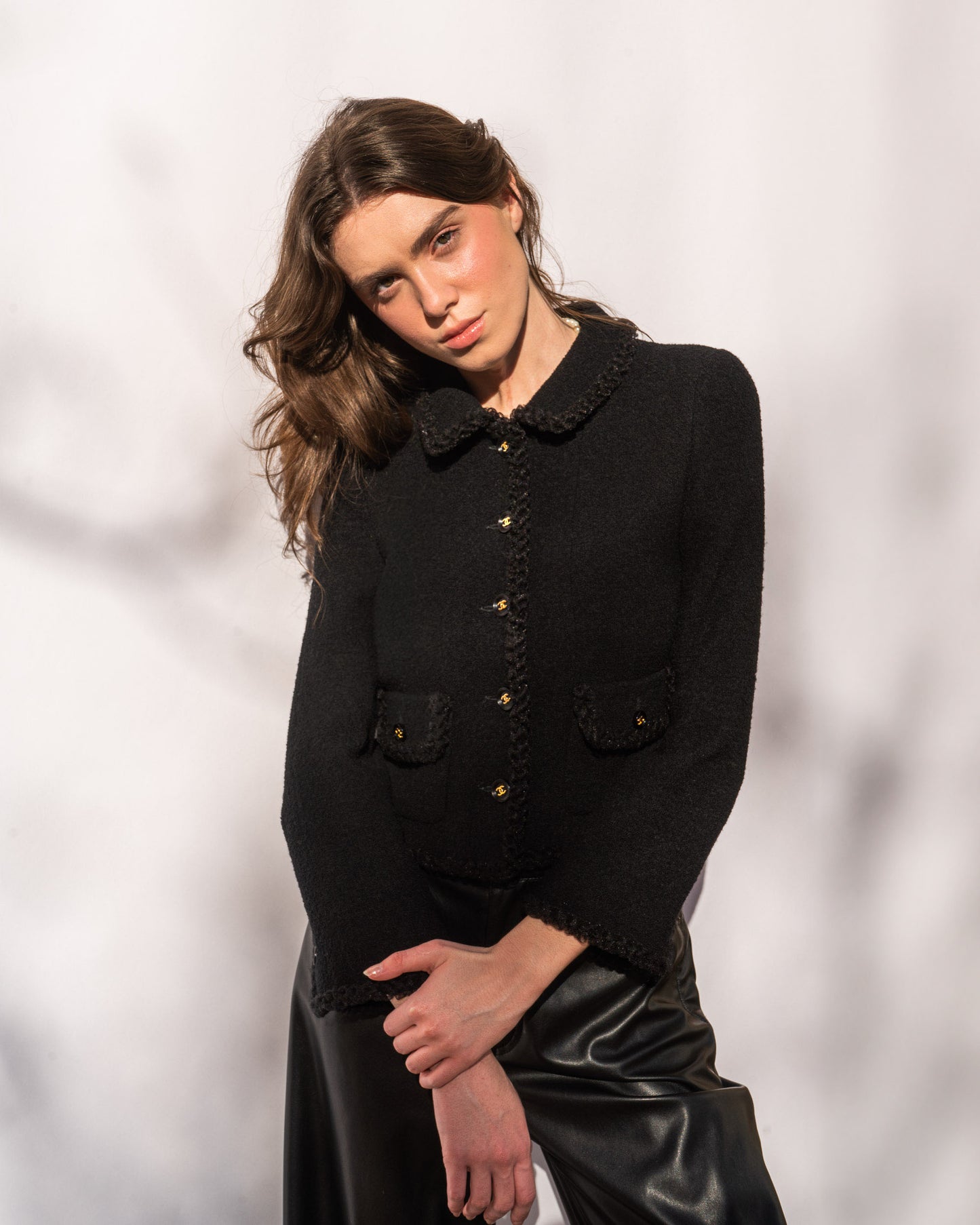 FR36-38 Rare Chanel Fall 1995 Two Pocket Black Tweed Boucle Jacket - Vintage Chanel Jacket - - Rarchive.