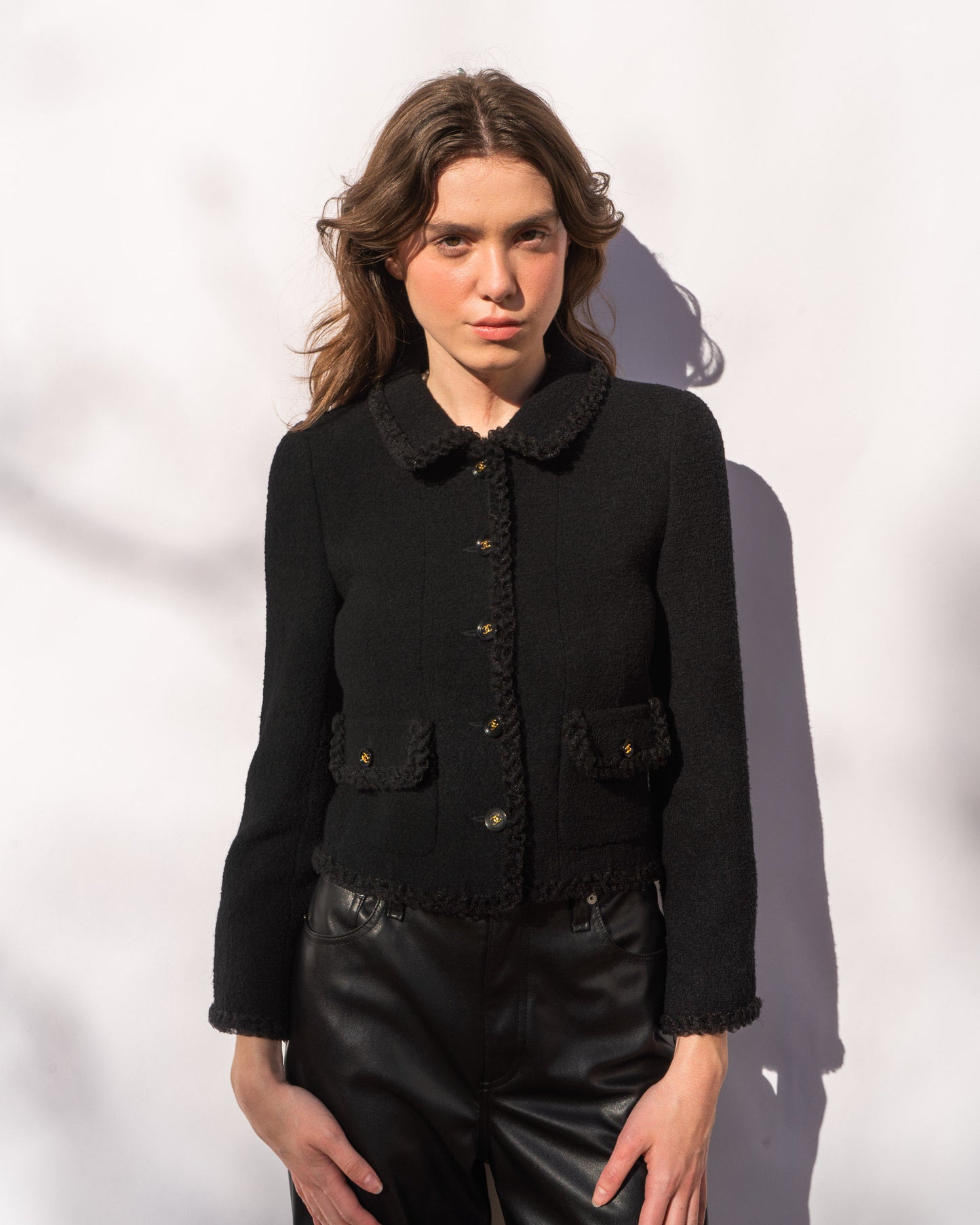 FR36-38 Rare Chanel Fall 1995 Two Pocket Black Tweed Boucle Jacket - Vintage Chanel Jacket - - Rarchive.