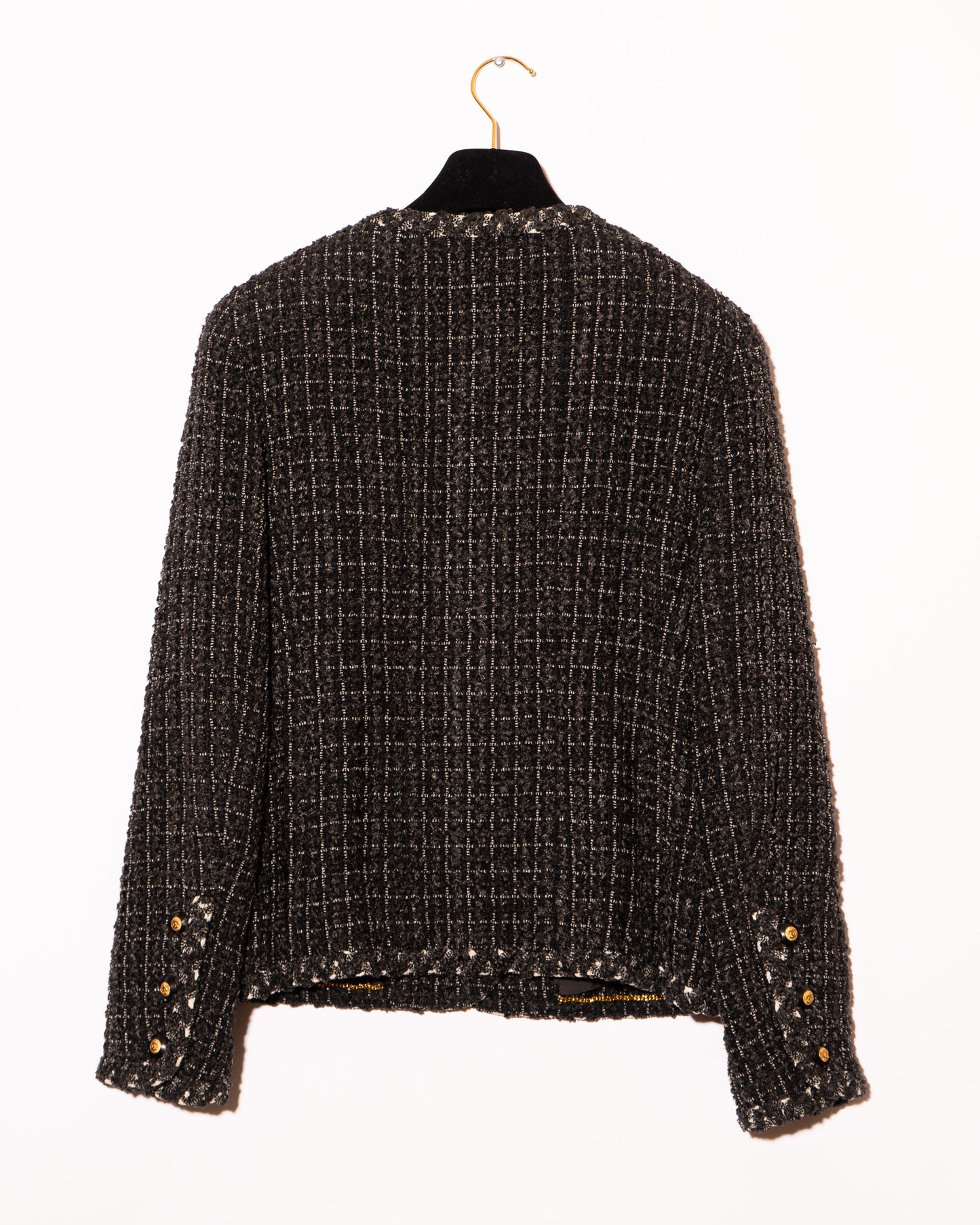 FR38-40 Rare Chanel Fall 1993 Classic Collarless Four Pocket Gray Wool Tweed Jacket - Vintage Chanel Jacket - - Rarchive.
