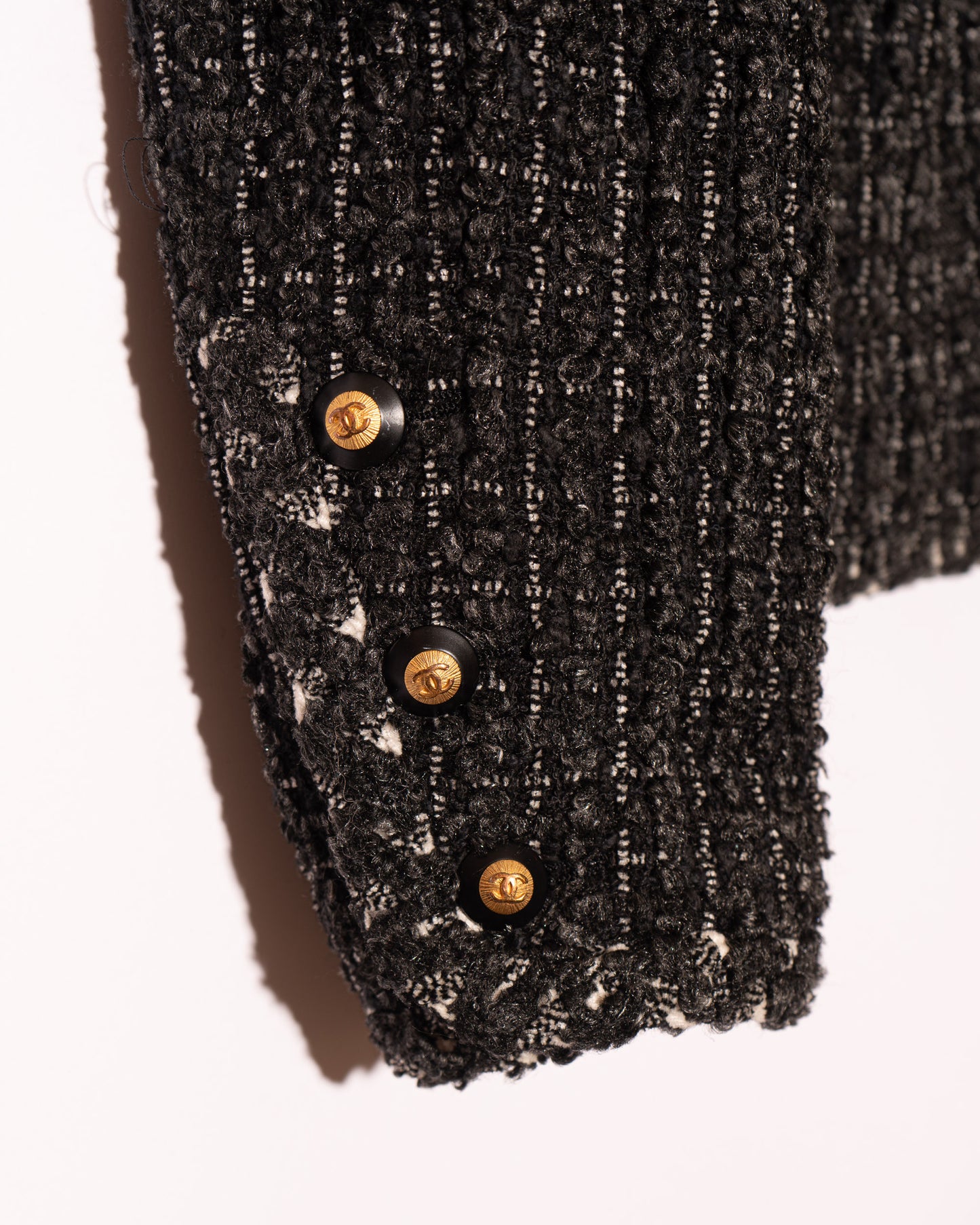 FR38-40 Rare Chanel Fall 1993 Classic Collarless Four Pocket Gray Wool Tweed Jacket - Vintage Chanel Jacket - - Rarchive.