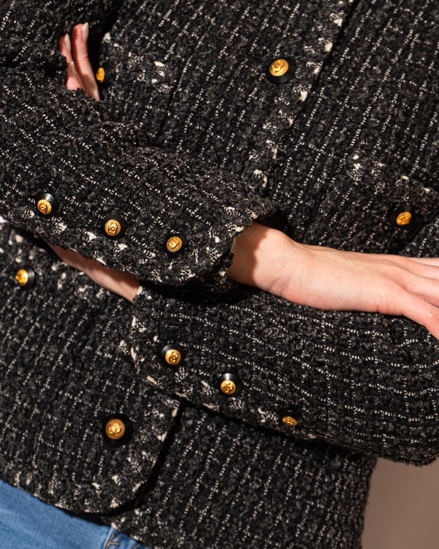 FR38-40 Rare Chanel Fall 1993 Classic Collarless Four Pocket Gray Wool Tweed Jacket - Vintage Chanel Jacket - - Rarchive.