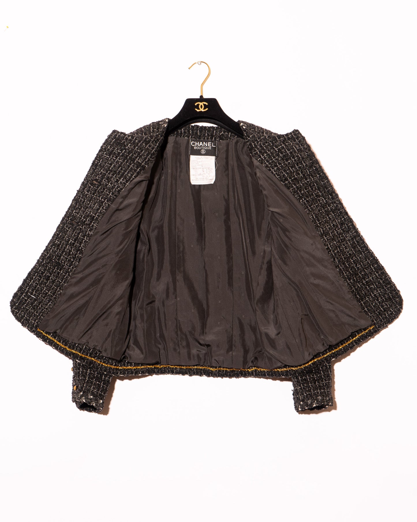 FR38-40 Rare Chanel Fall 1993 Classic Collarless Four Pocket Gray Wool Tweed Jacket - Vintage Chanel Jacket - - Rarchive.