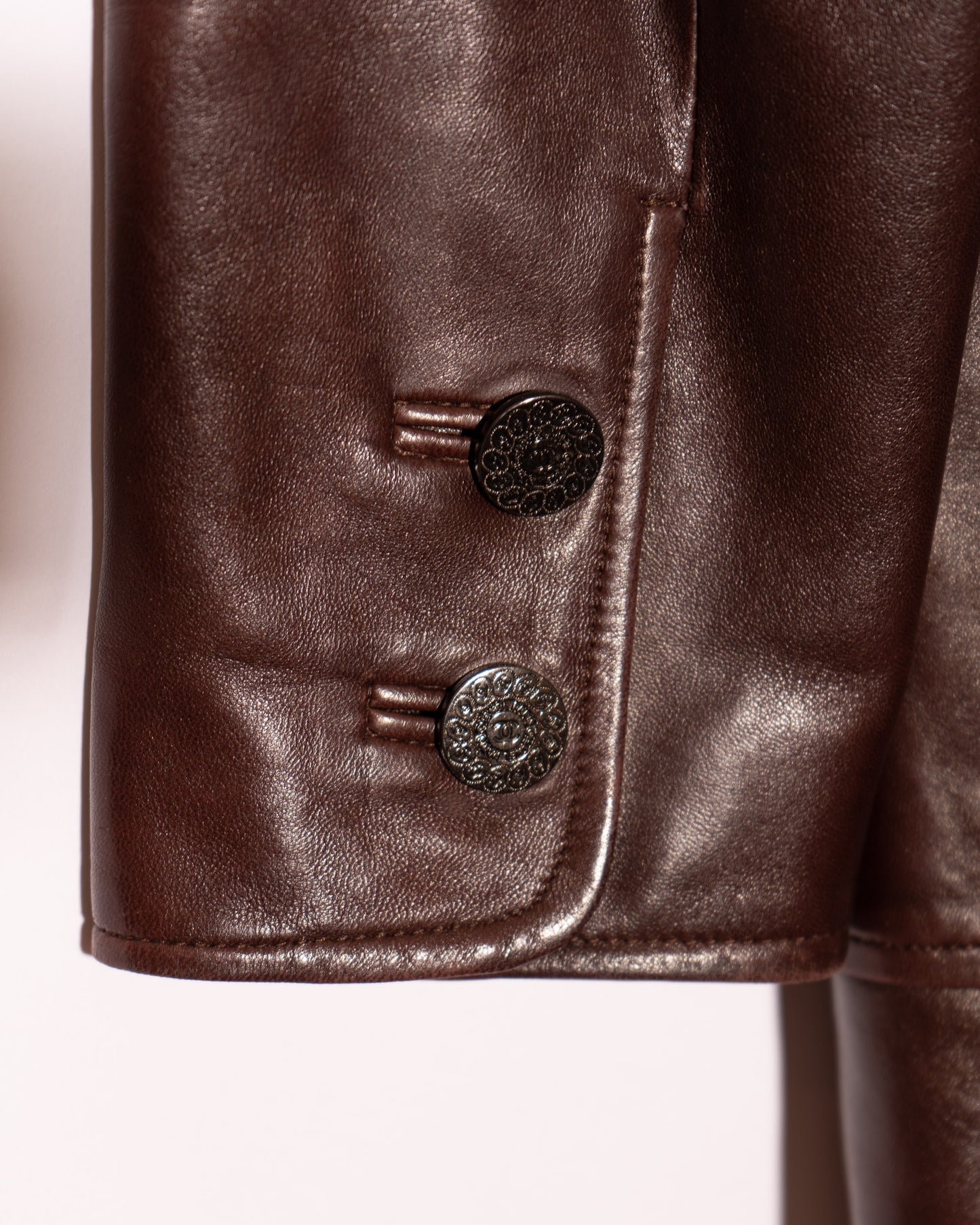 FR34-36 Rare Chanel Fall 1997 Four Pocket Dark Brown Leather Jacket - Vintage Chanel Jacket - - Rarchive.