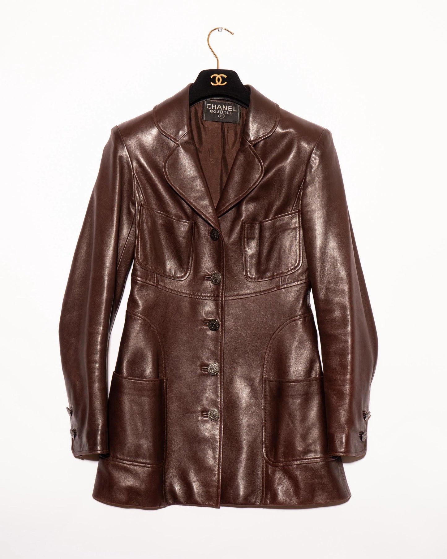 FR34-36 Rare Chanel Fall 1997 Four Pocket Dark Brown Leather Jacket - Vintage Chanel Jacket - - Rarchive.