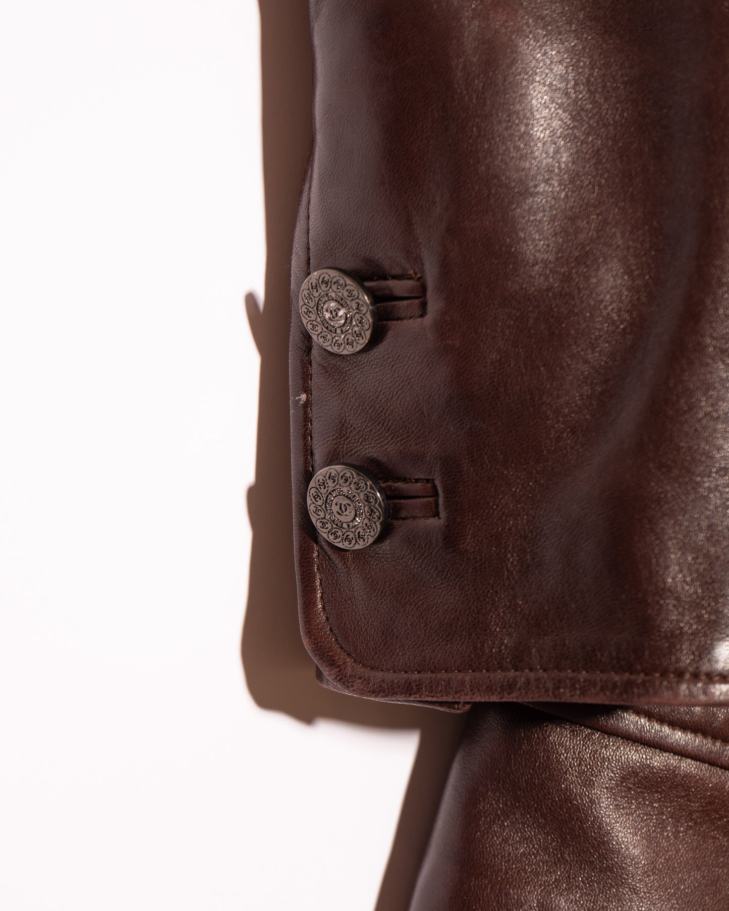 FR34-36 Rare Chanel Fall 1997 Four Pocket Dark Brown Leather Jacket - Vintage Chanel Jacket - - Rarchive.