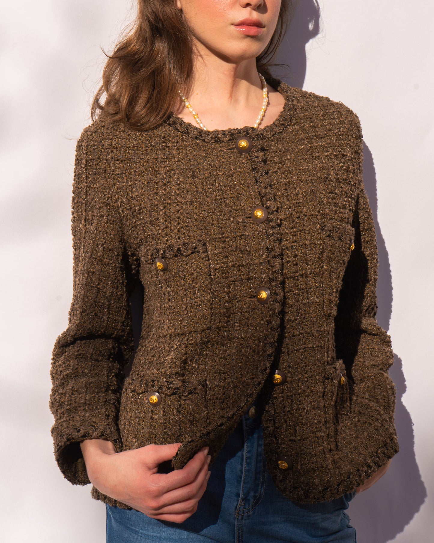 FR40-42 Rare Chanel Fall 1993 Classic Collarless Four Pocket Brown Wool Tweed Jacket - Vintage Chanel Jacket -   - Rarchive.