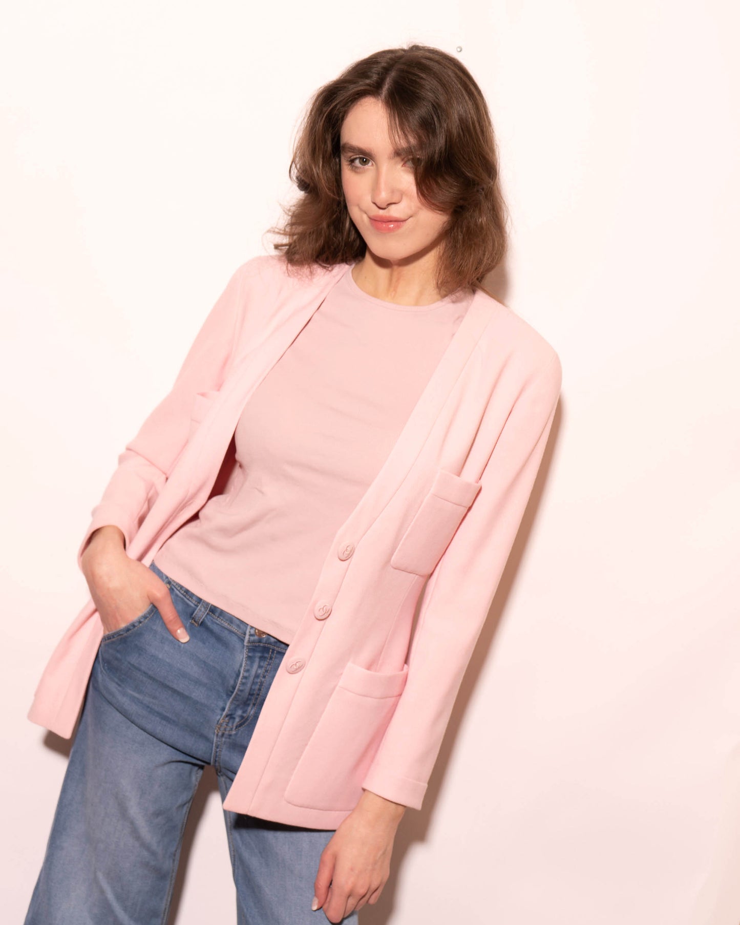 FR38-40 Chanel Spring-Summer 1992 Classic Four Pocket Pink Wool Jacket - Vintage Chanel Jacket - - Rarchive.
