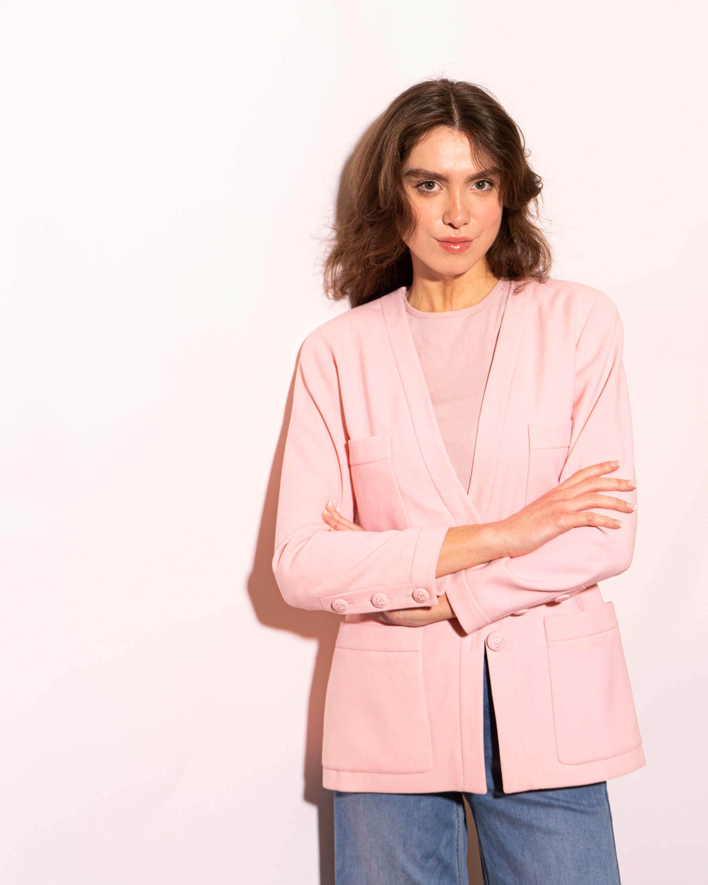 FR38-40 Chanel Spring-Summer 1992 Classic Four Pocket Pink Wool Jacket - Vintage Chanel Jacket - - Rarchive.