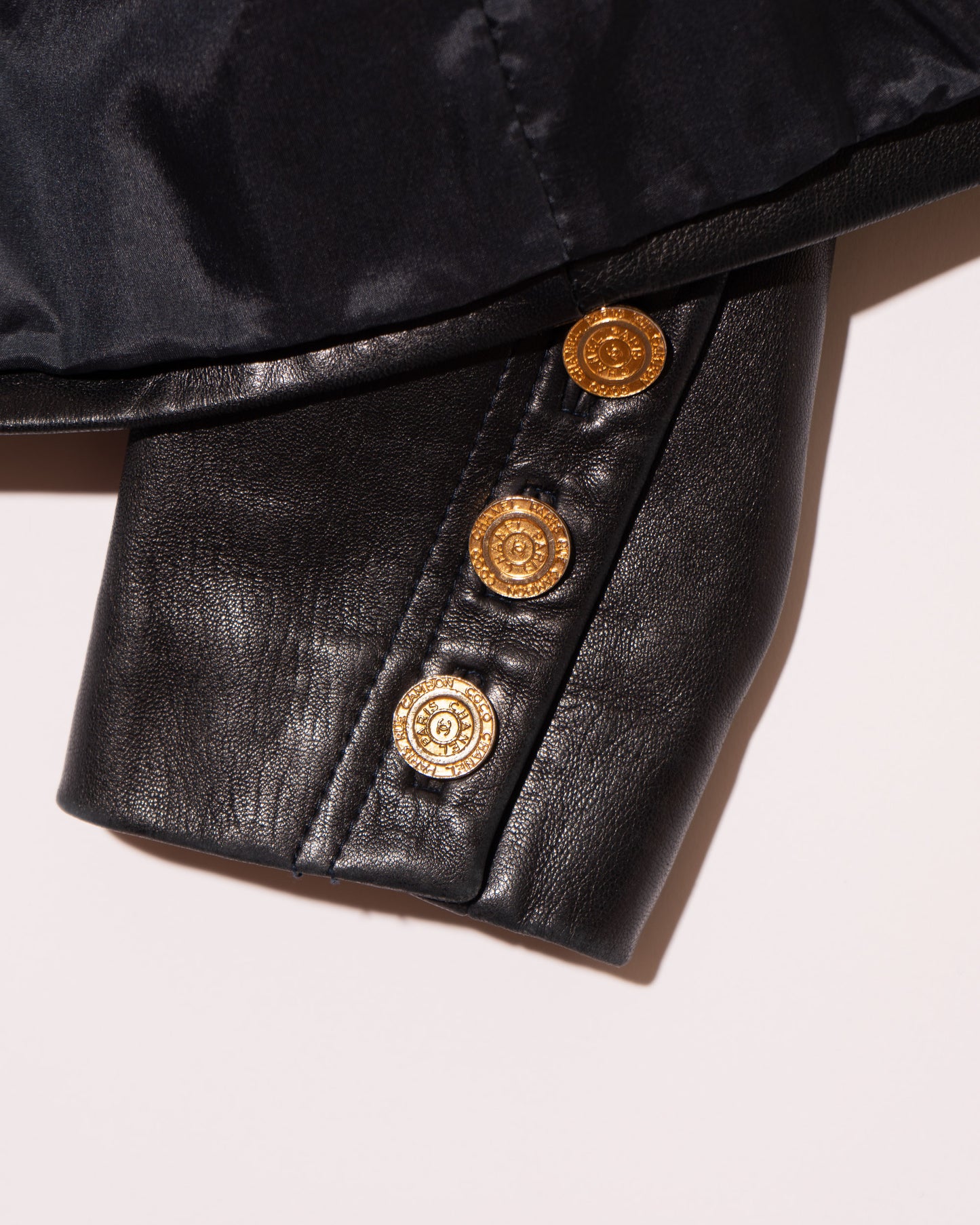 FR38-42 Chanel 1980s Double Breasted Four Pocket Black Leather Jacket - Vintage Chanel Jacket - - Rarchive.