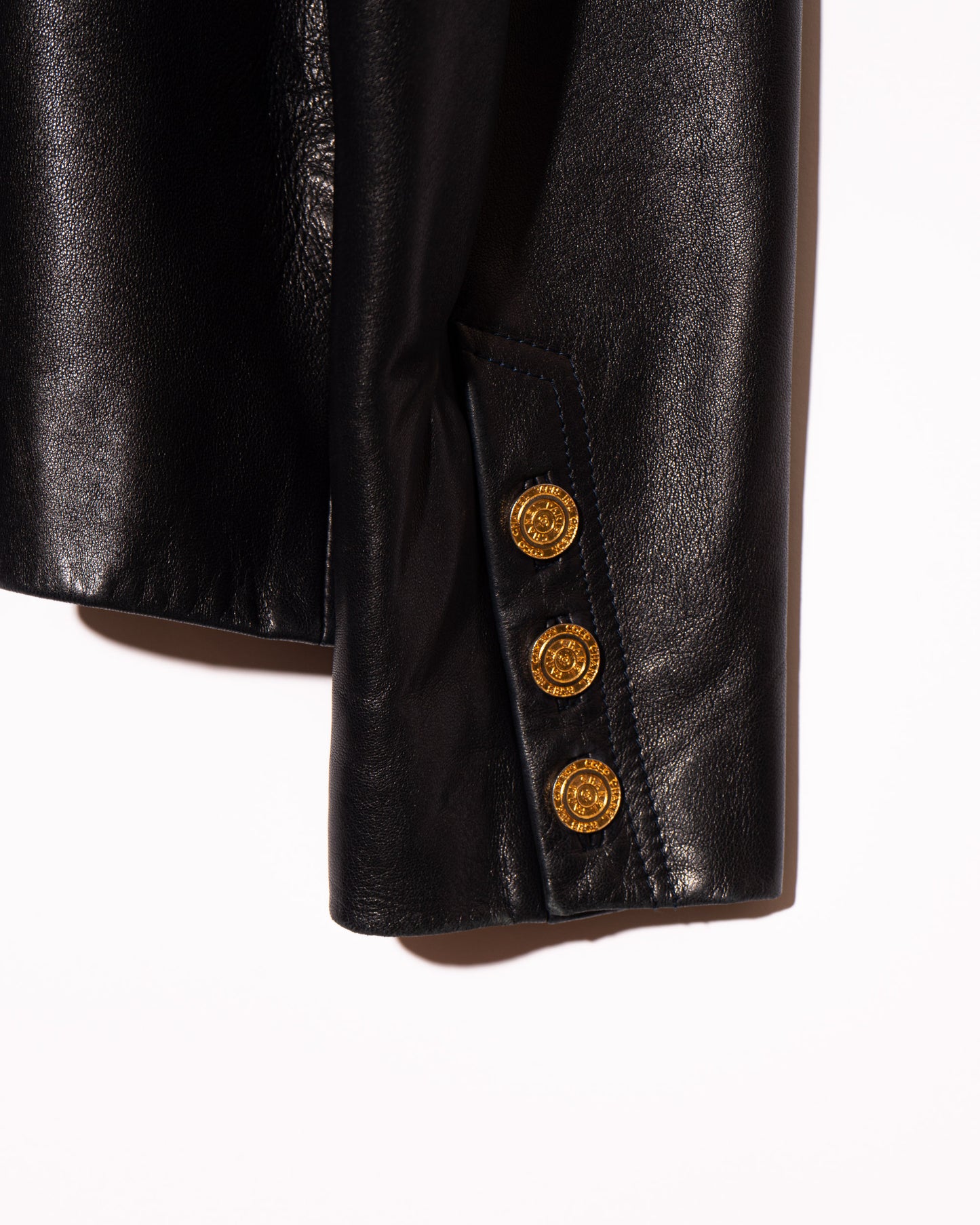 FR38-42 Chanel 1980s Double Breasted Four Pocket Black Leather Jacket - Vintage Chanel Jacket - - Rarchive.