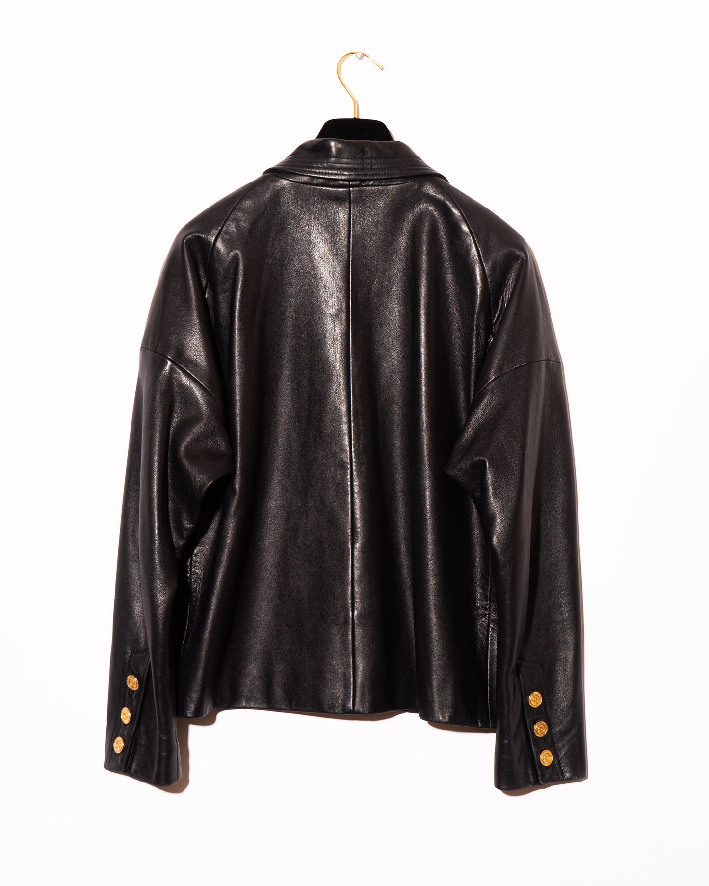 FR38-42 Chanel 1980s Double Breasted Four Pocket Black Leather Jacket - Vintage Chanel Jacket - - Rarchive.