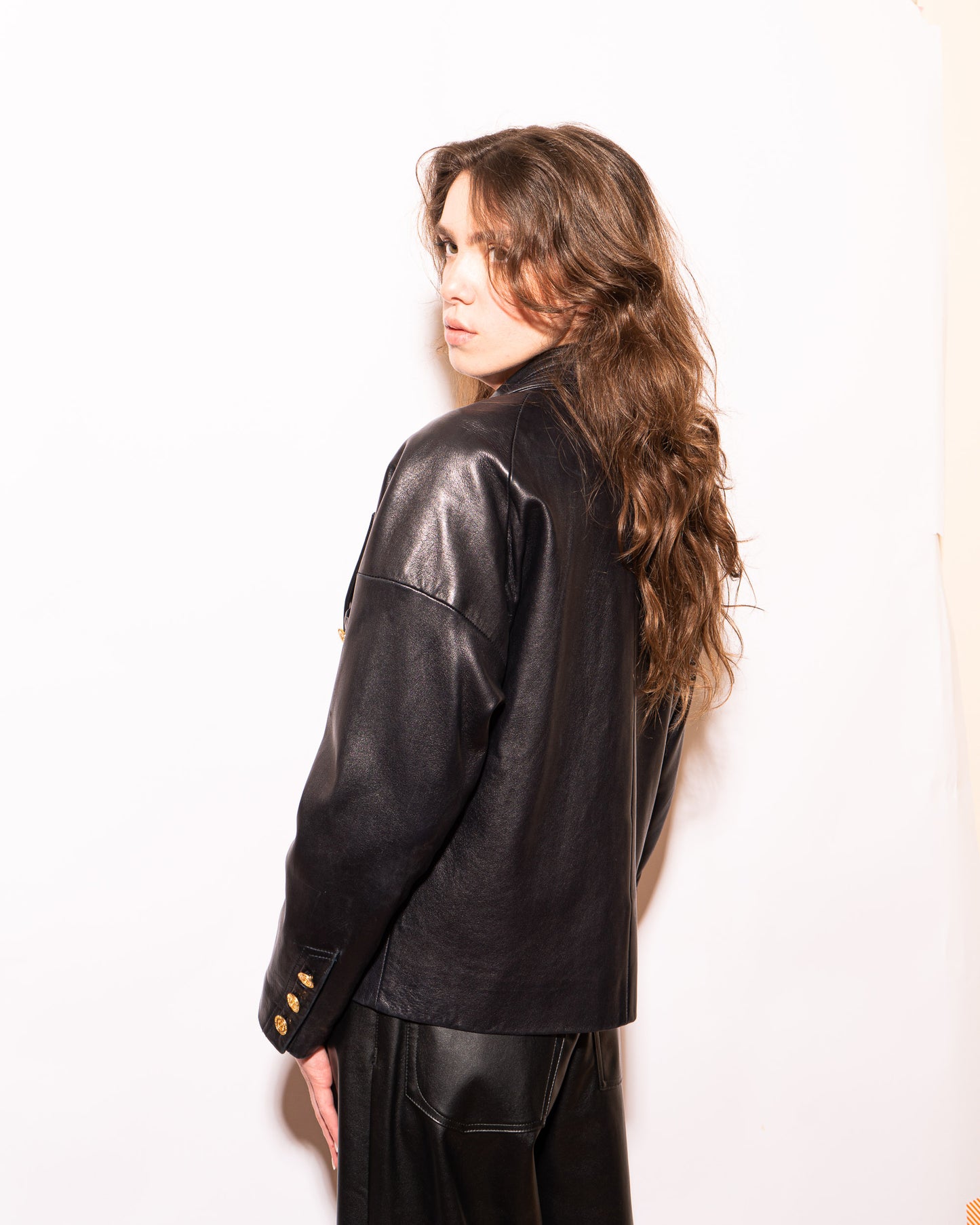 FR38-42 Chanel 1980s Double Breasted Four Pocket Black Leather Jacket - Vintage Chanel Jacket - - Rarchive.