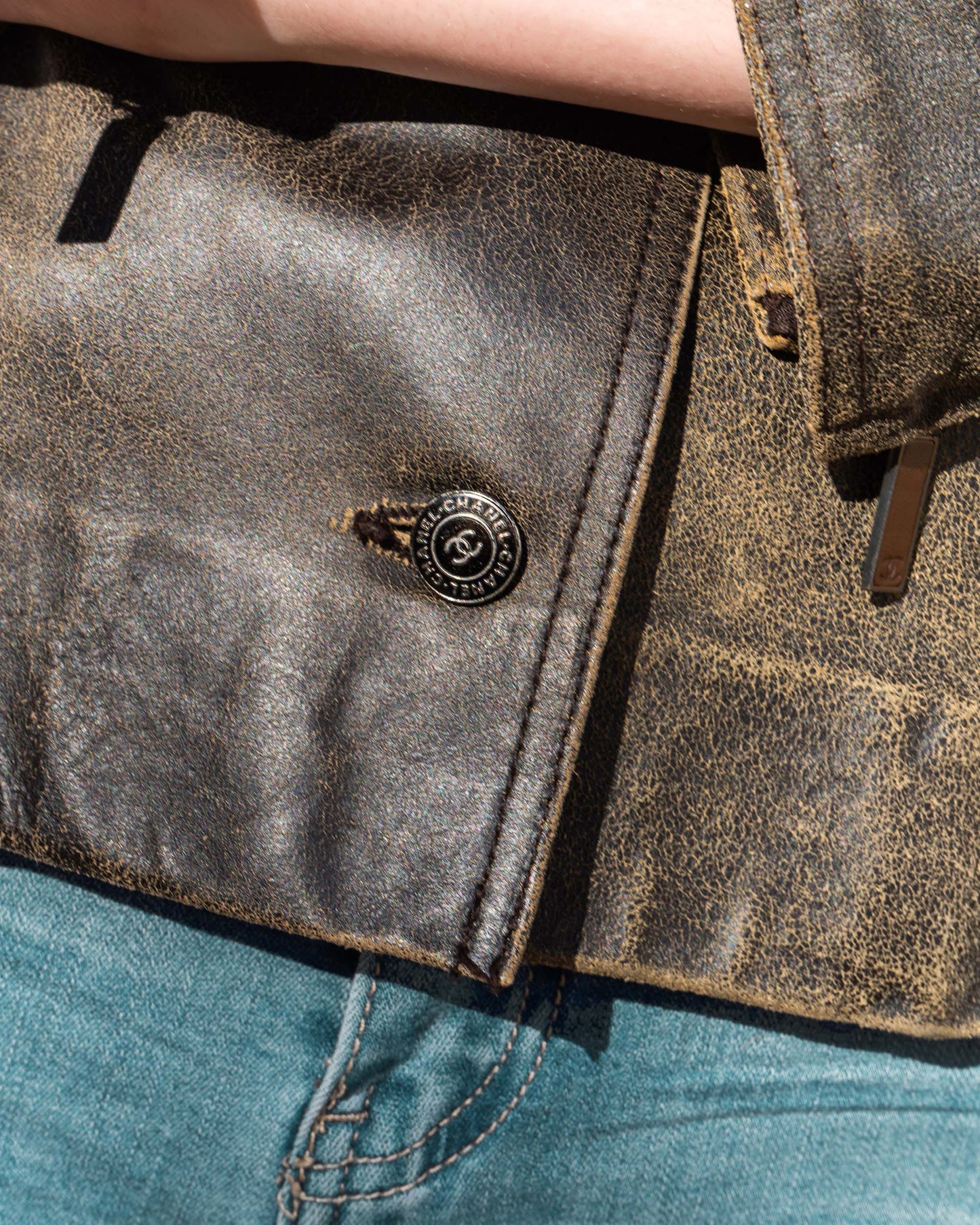 FR38-40 Chanel Fall 2000 Two Pocket Denim and Leather Jacket - Vintage Chanel Jacket -   - Rarchive.