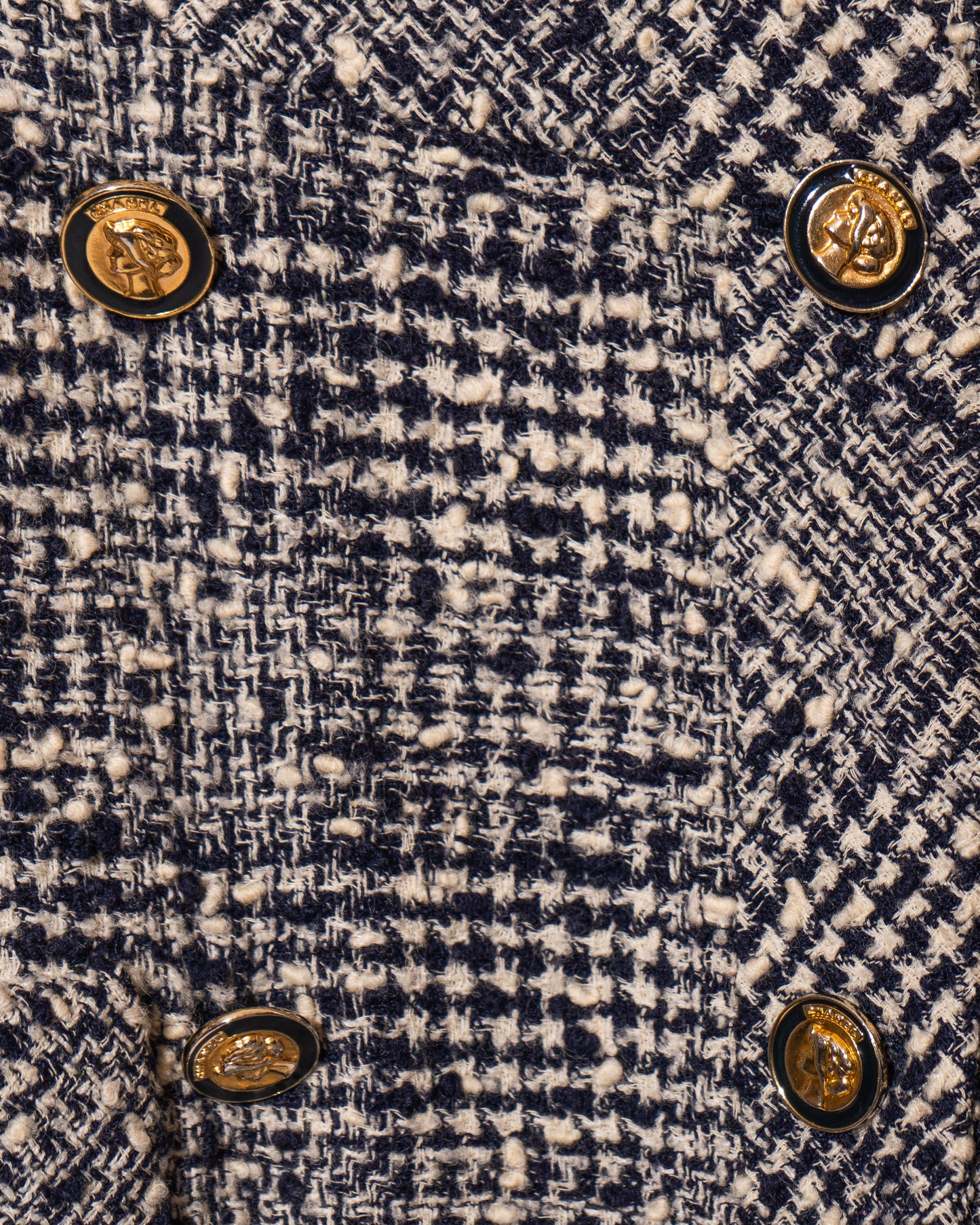 FR40-42 Chanel Fall 1988 Double Breasted Cropped Navy and White Tweed Jacket - Vintage Chanel Jacket - - Rarchive.