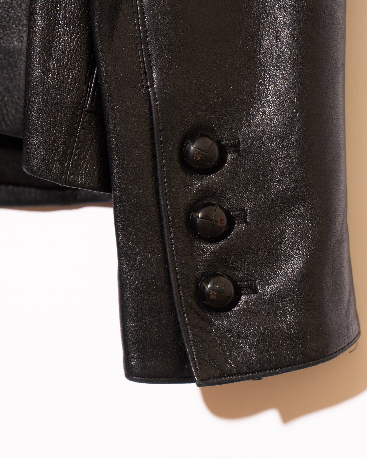 FR38-40 Chanel Fall 2003 Four Pocket Fitted Cut Black Leather Jacket - Vintage Chanel Jacket - - Rarchive.