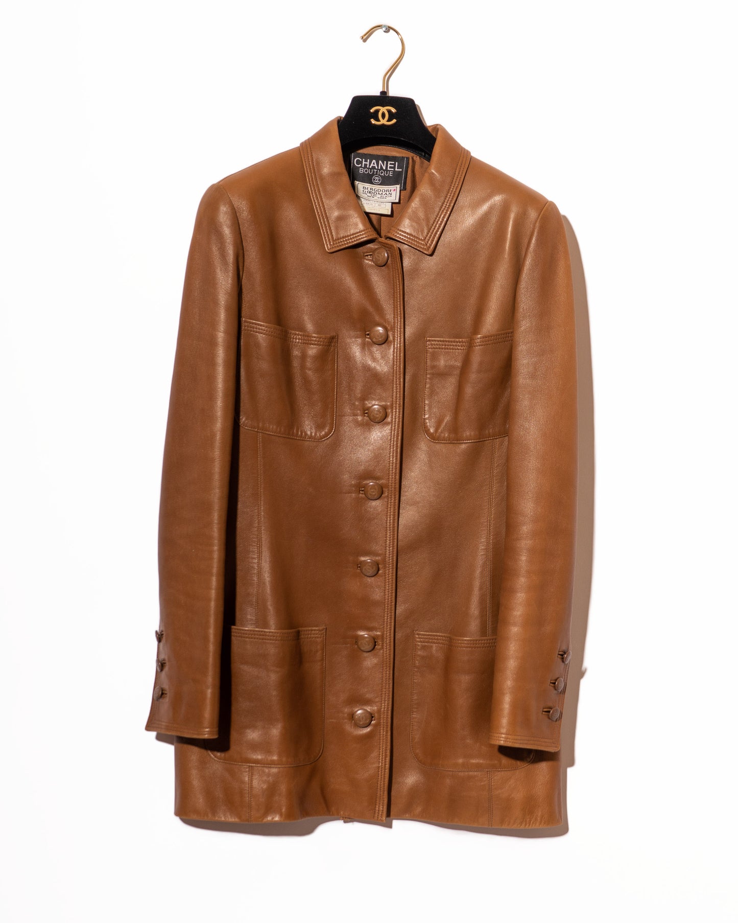 FR36-38 Rare Chanel Spring 1996 Four Pocket Long Cut Leather Jacket - Vintage Chanel Jacket - - Rarchive.