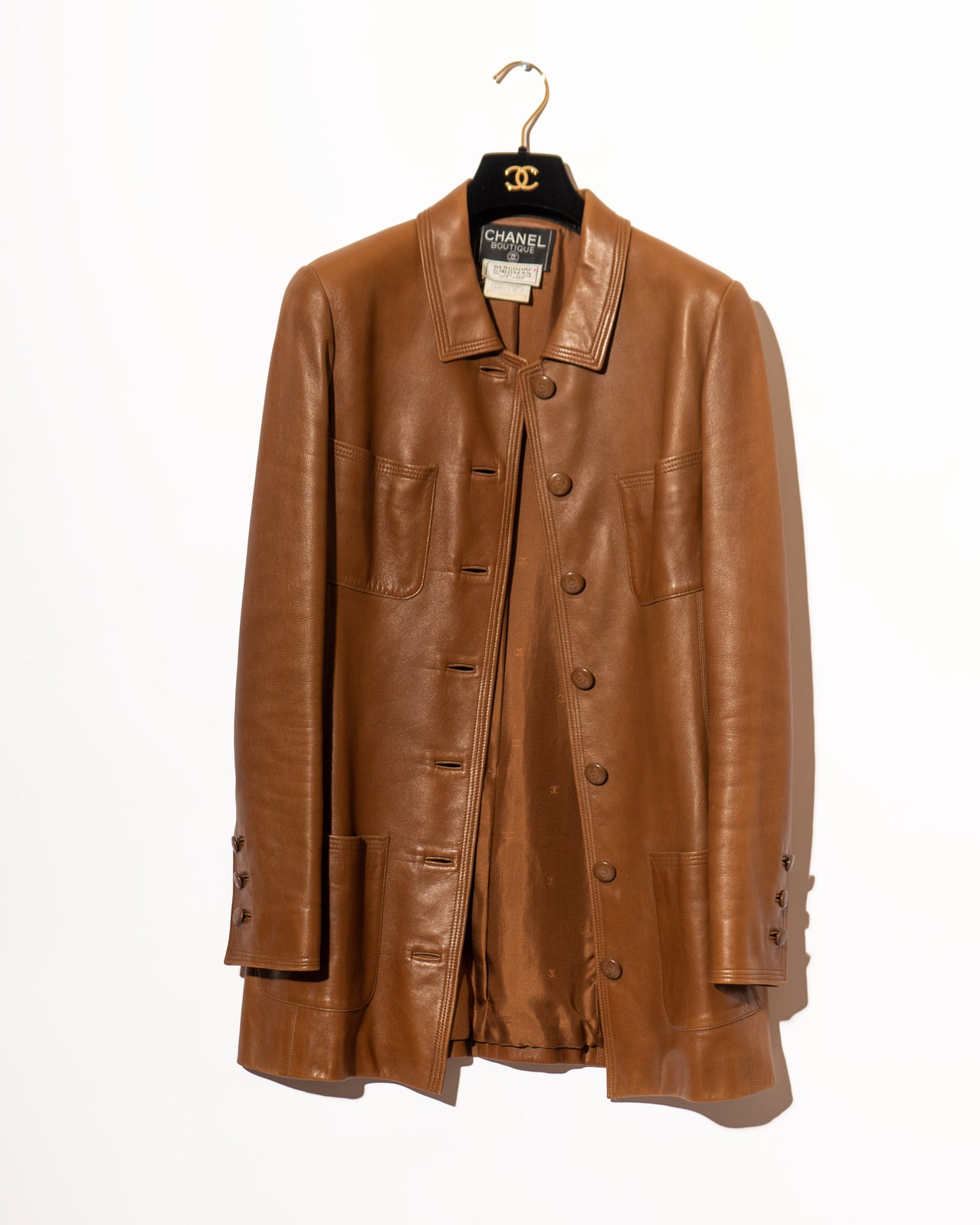 FR36-38 Rare Chanel Spring 1996 Four Pocket Long Cut Leather Jacket - Vintage Chanel Jacket - - Rarchive.