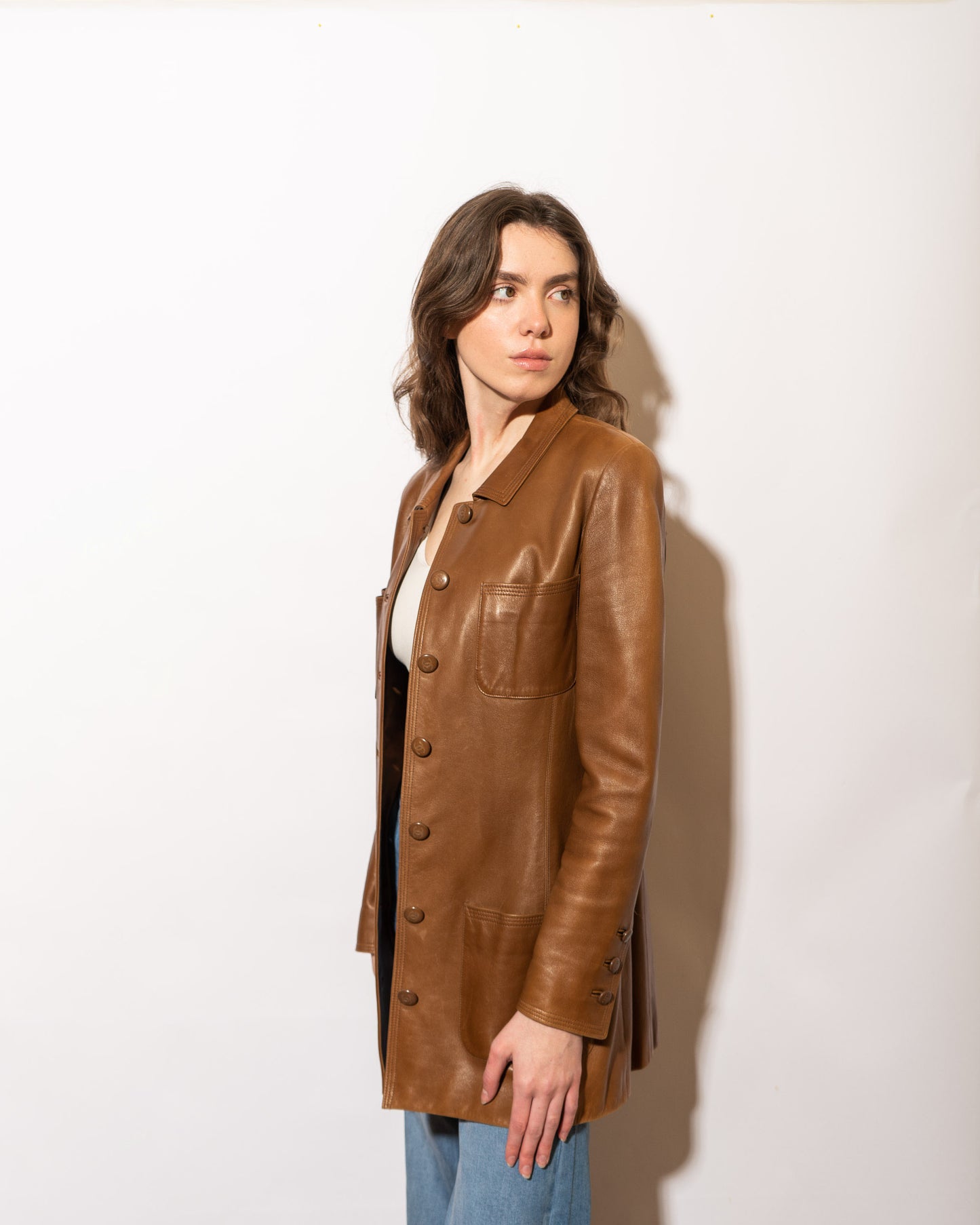 FR36-38 Rare Chanel Spring 1996 Four Pocket Long Cut Leather Jacket - Vintage Chanel Jacket - - Rarchive.