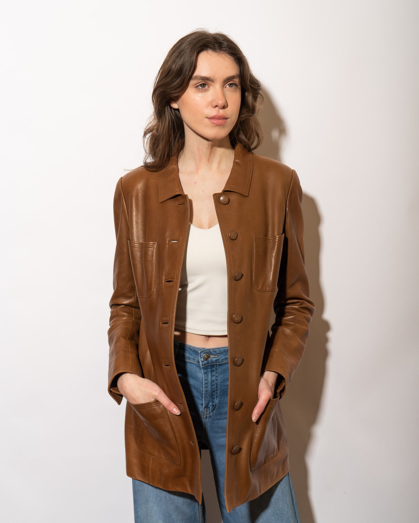 FR36-38 Rare Chanel Spring 1996 Four Pocket Long Cut Leather Jacket - Vintage Chanel Jacket - - Rarchive.
