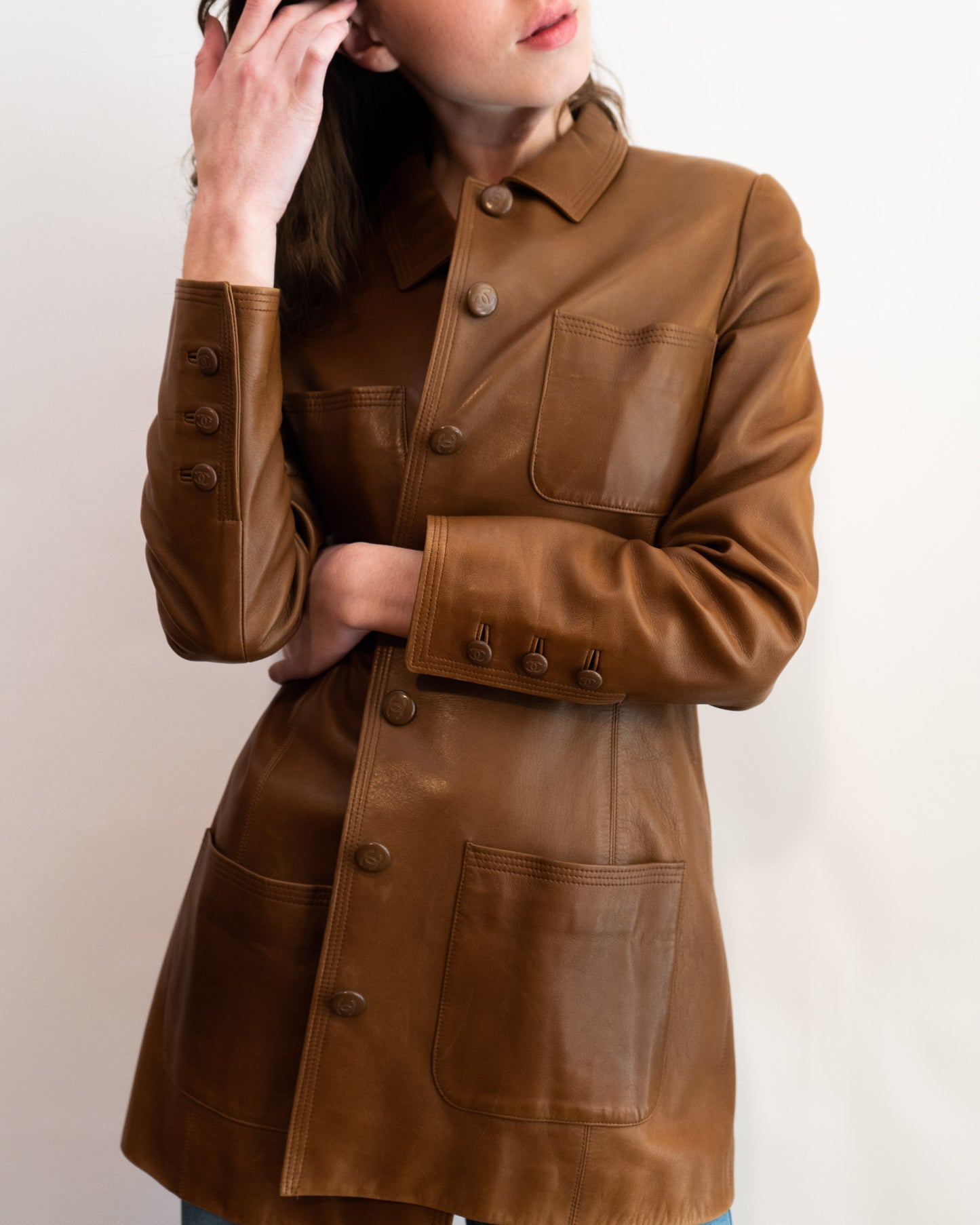 FR36-38 Rare Chanel Spring 1996 Four Pocket Long Cut Leather Jacket - Vintage Chanel Jacket - - Rarchive.