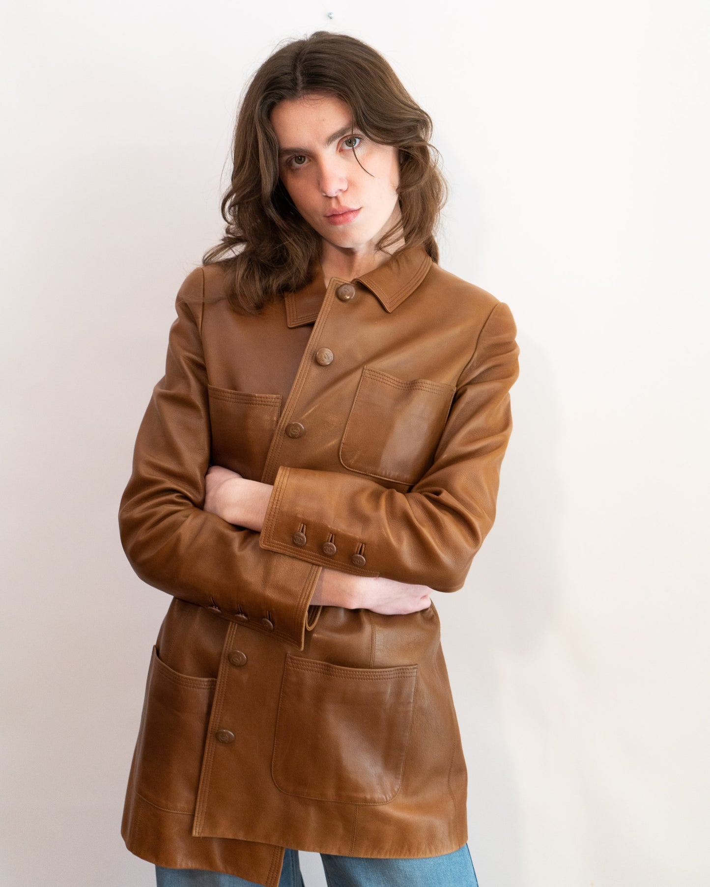 FR36-38 Rare Chanel Spring 1996 Four Pocket Long Cut Leather Jacket - Vintage Chanel Jacket - - Rarchive.