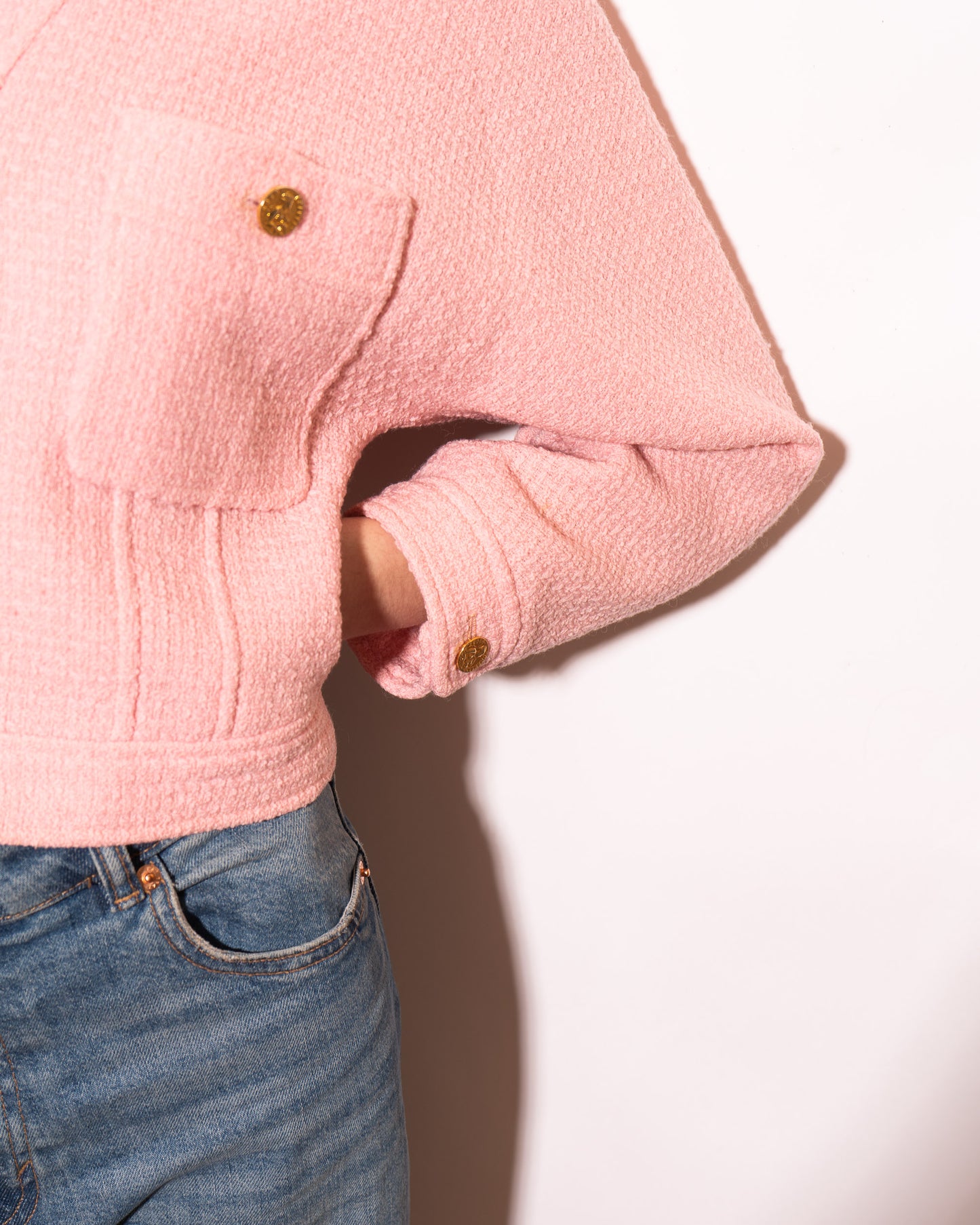 FR36-38 Rare Chanel Spring 1988 Collarless Two Pocket Pink Wool Tweed Jacket - Vintage Chanel Jacket - - Rarchive.