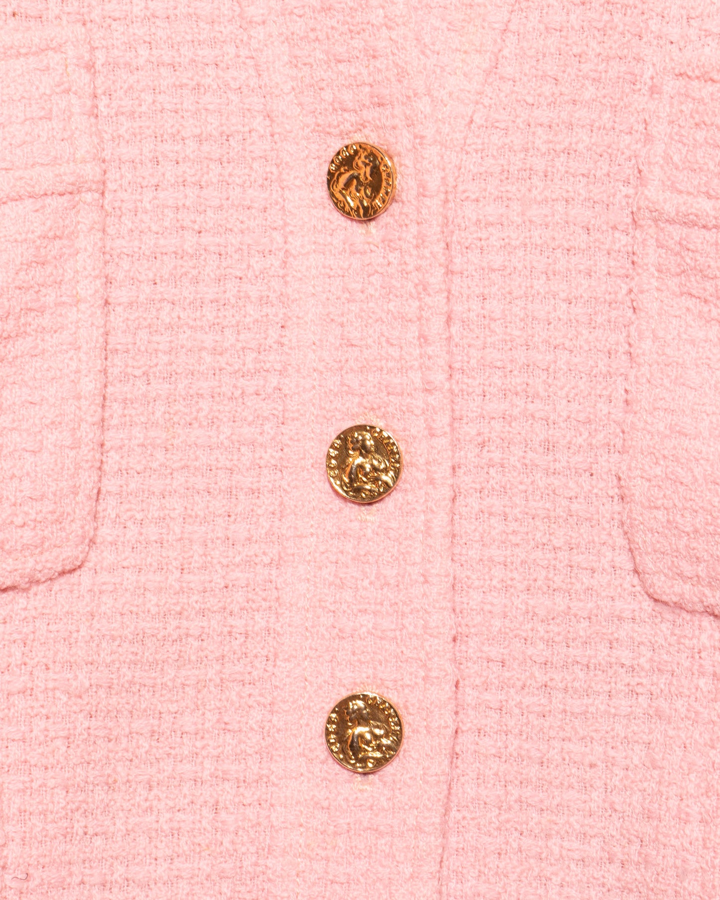 FR36-38 Rare Chanel Spring 1988 Collarless Two Pocket Pink Wool Tweed Jacket - Vintage Chanel Jacket - - Rarchive.