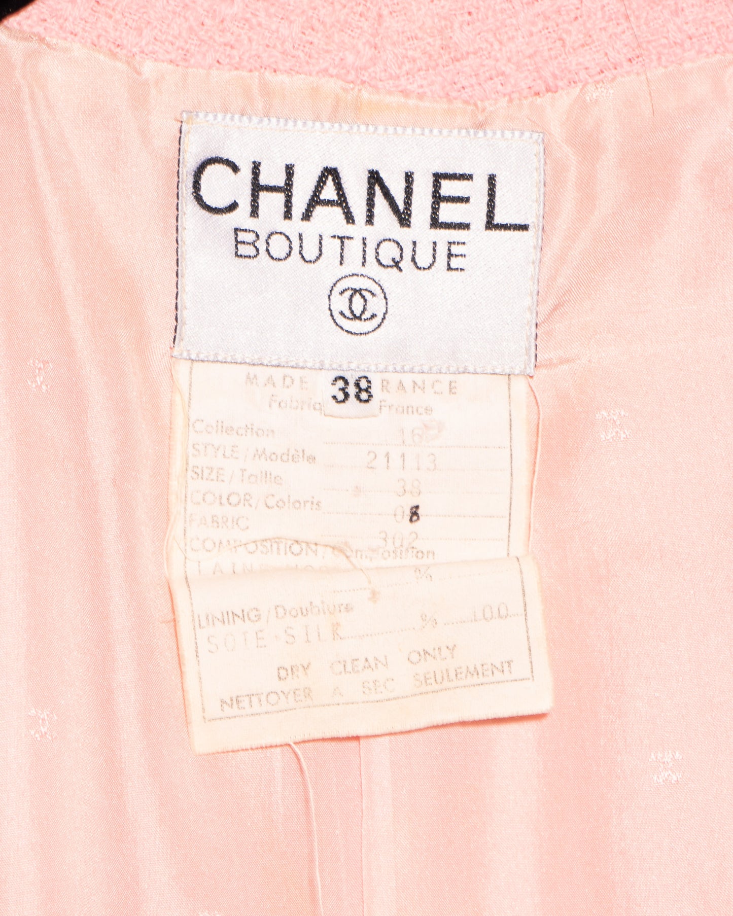 FR36-38 Rare Chanel Spring 1988 Collarless Two Pocket Pink Wool Tweed Jacket - Vintage Chanel Jacket - - Rarchive.