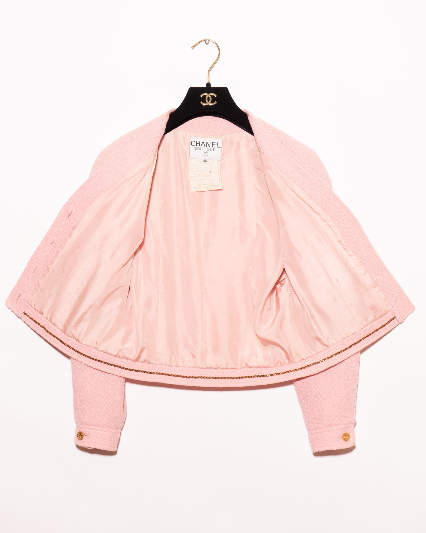 FR36-38 Rare Chanel Spring 1988 Collarless Two Pocket Pink Wool Tweed Jacket - Vintage Chanel Jacket - - Rarchive.