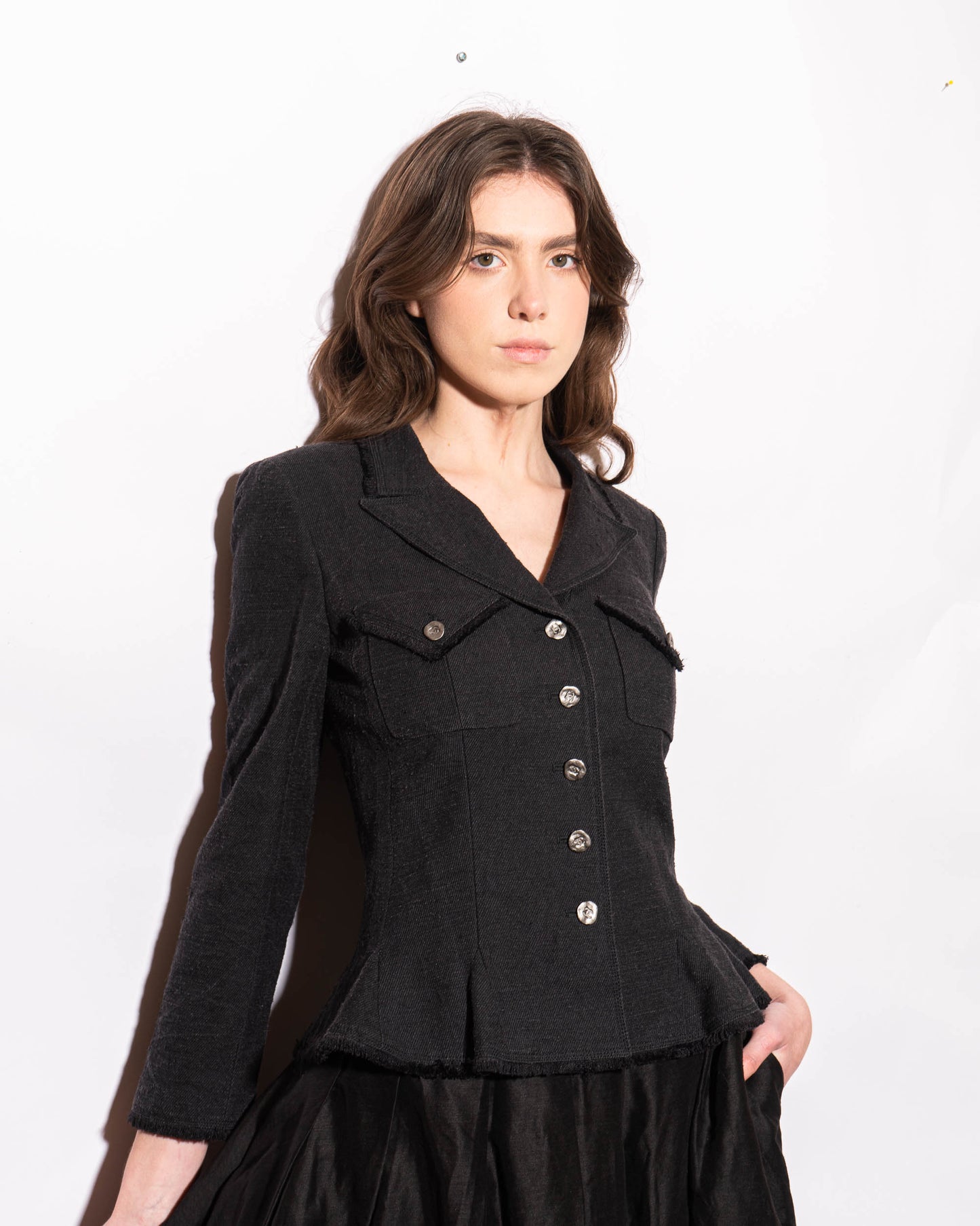 FR36-38 Chanel Spring 2006 Fitted Cut Two Pocket Silk Jacket - Vintage Chanel Jacket - - Rarchive.