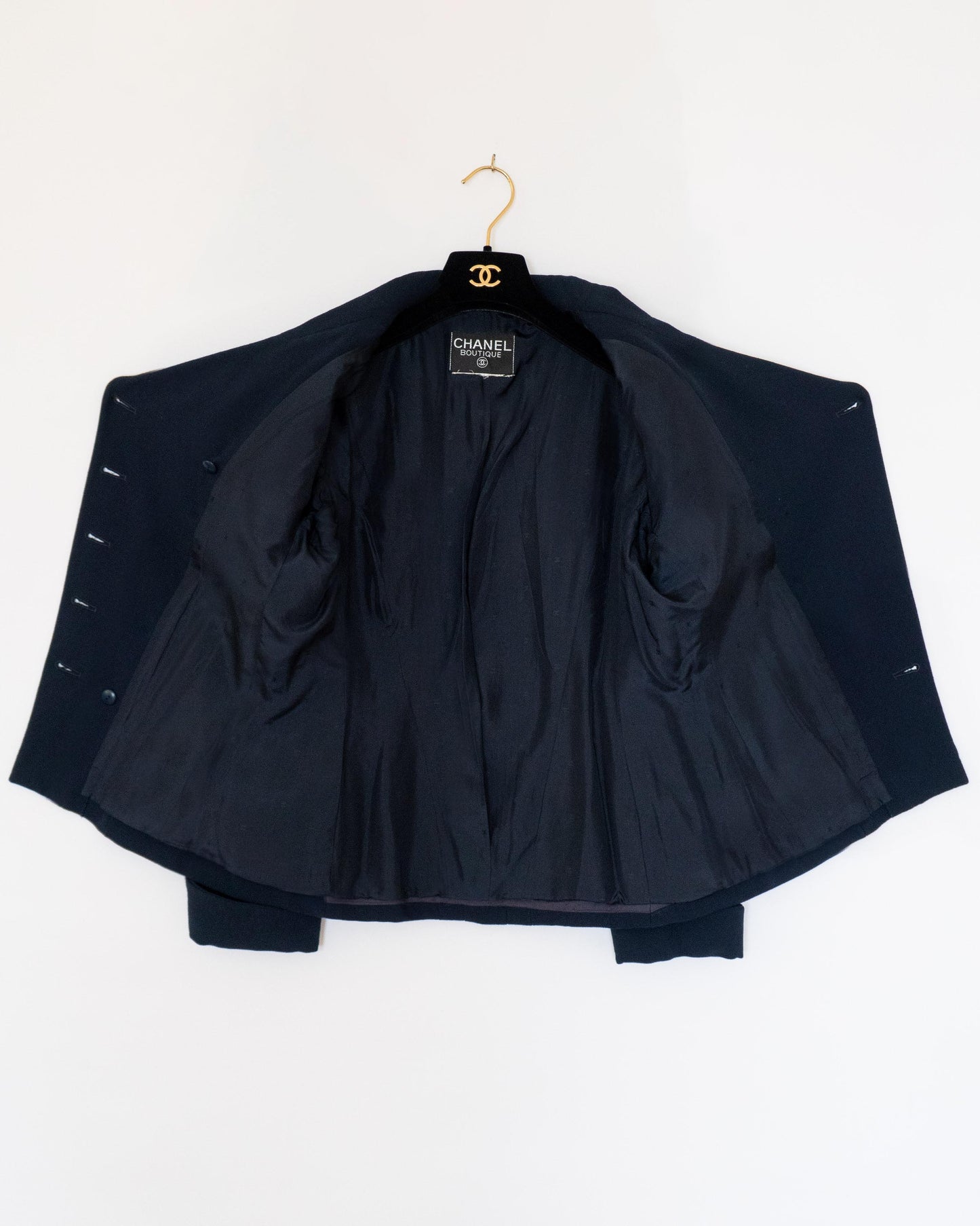FR36-38 Chanel 1980s Double-Breasted Two Pocket Navy Wool Jacket - Vintage Chanel Jacket -   - Rarchive.