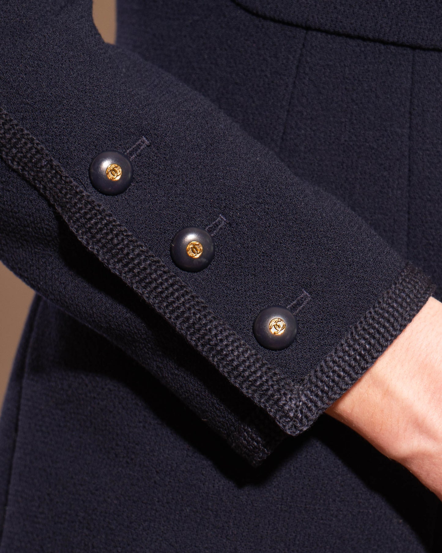 FR34-36 Chanel Fall 1995 Classic Four Pocket Fitted Cut Dark Navy Jacket - Vintage Chanel Jacket - - Rarchive.