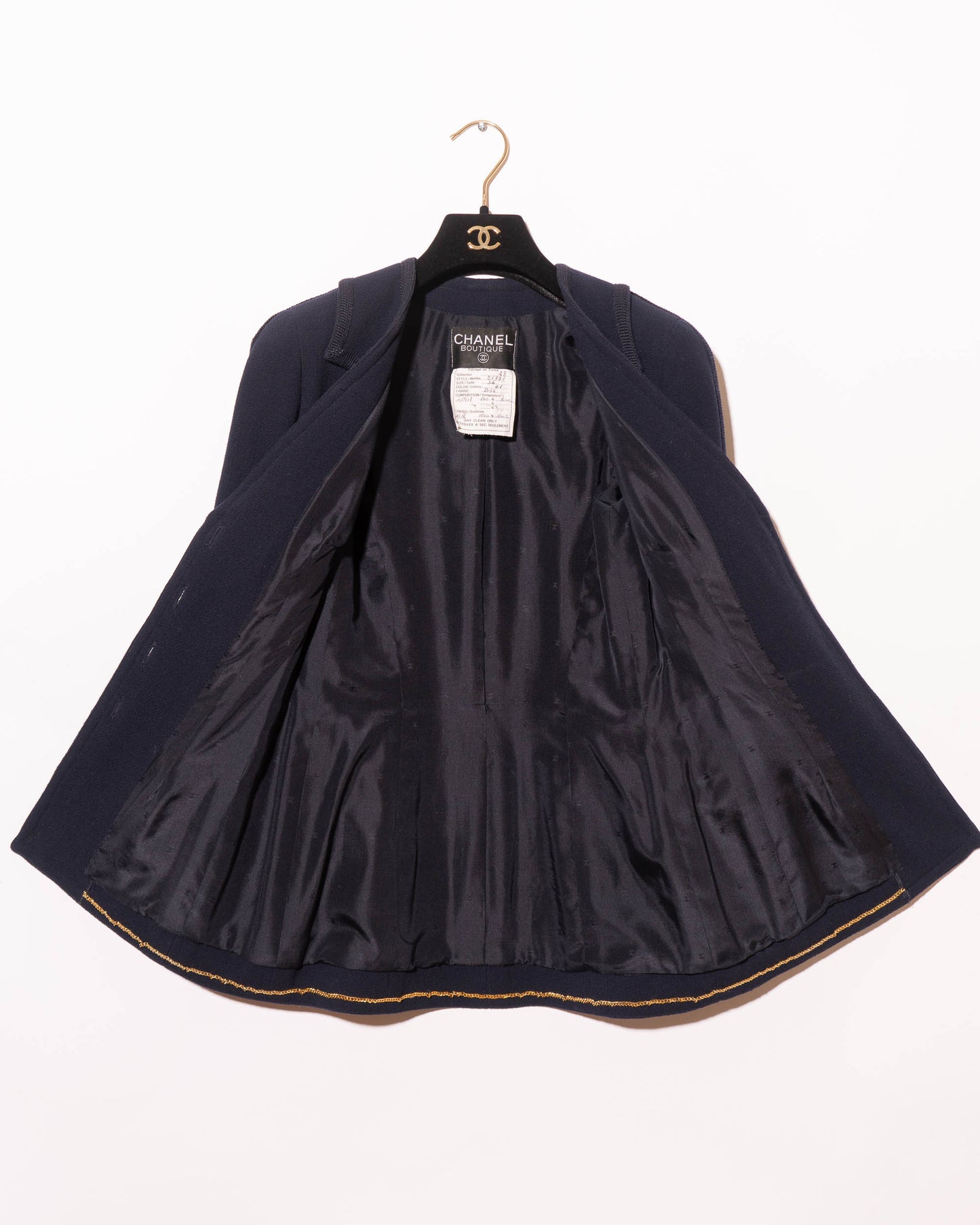 FR34-36 Chanel Fall 1995 Classic Four Pocket Fitted Cut Dark Navy Jacket - Vintage Chanel Jacket - - Rarchive.