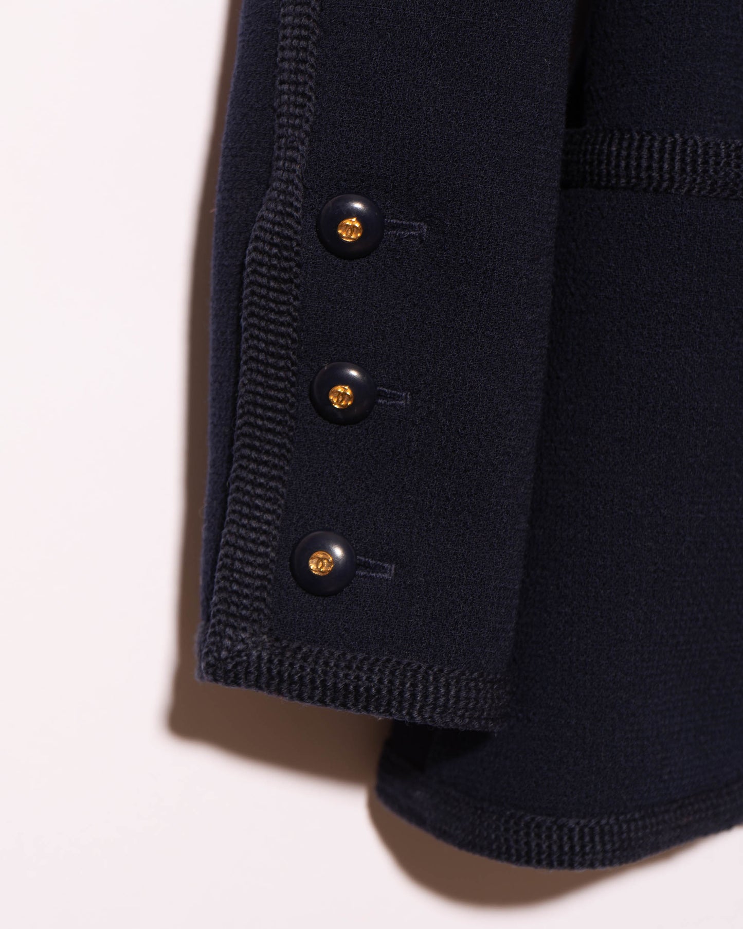 FR34-36 Chanel Fall 1995 Classic Four Pocket Fitted Cut Dark Navy Jacket - Vintage Chanel Jacket - - Rarchive.