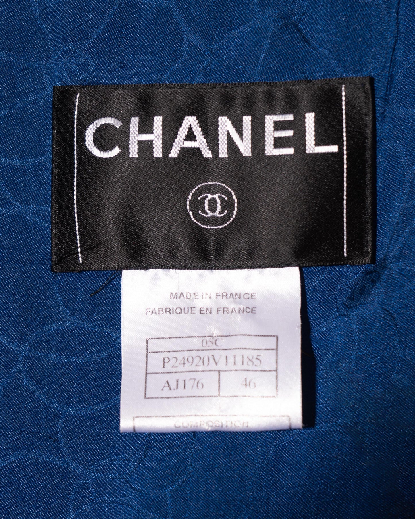 FR44-46 Rare Chanel Cruise 2005 Four Pocket Mandarin Collar Textured Electric Blue Tweed Jacket - Vintage Chanel Jacket -   - Rarchive.