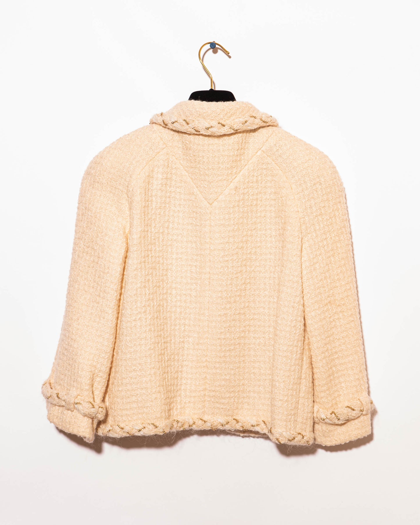 FR36-38 Rare Chanel Fall 2007 Two Pocket Chain Detail Trim Cream Tweed Cropped Cut Jacket - Vintage Chanel Jacket - - Rarchive.