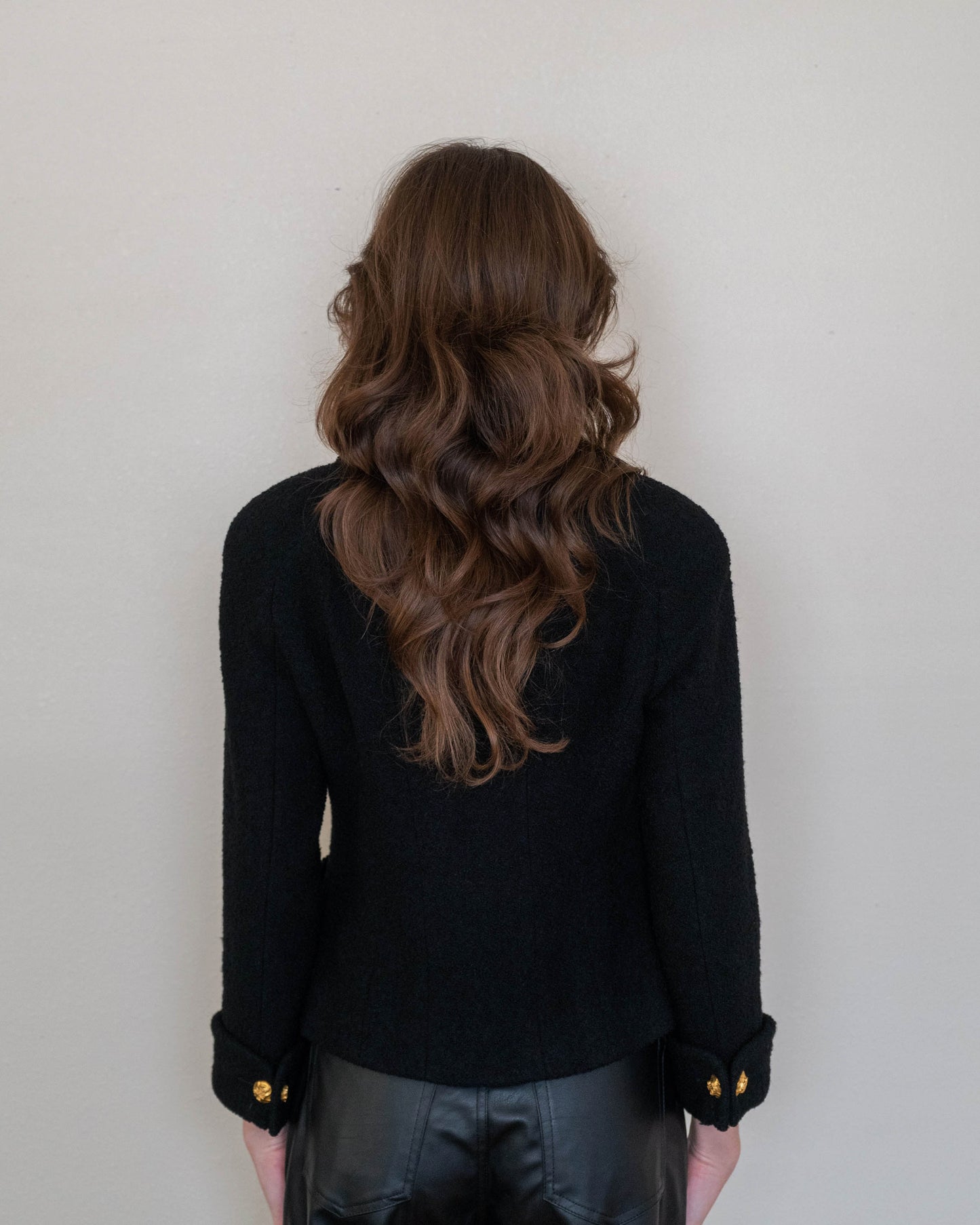 FR36-38 Rare Chanel 1980s Double Breasted Black Tweed Boucle Jacket - Vintage Chanel Jacket - - Rarchive.