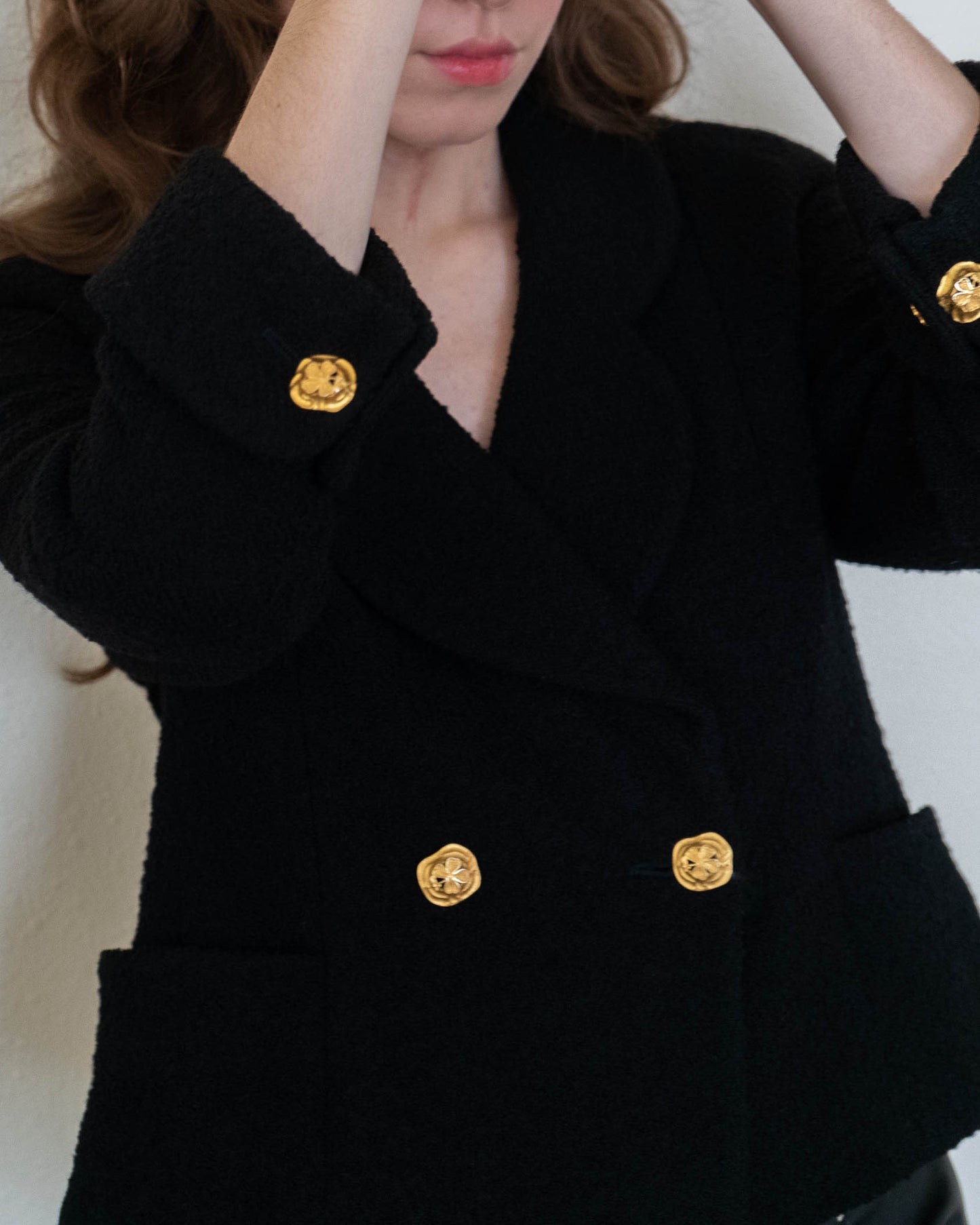 FR36-38 Rare Chanel 1980s Double Breasted Black Tweed Boucle Jacket - Vintage Chanel Jacket - - Rarchive.