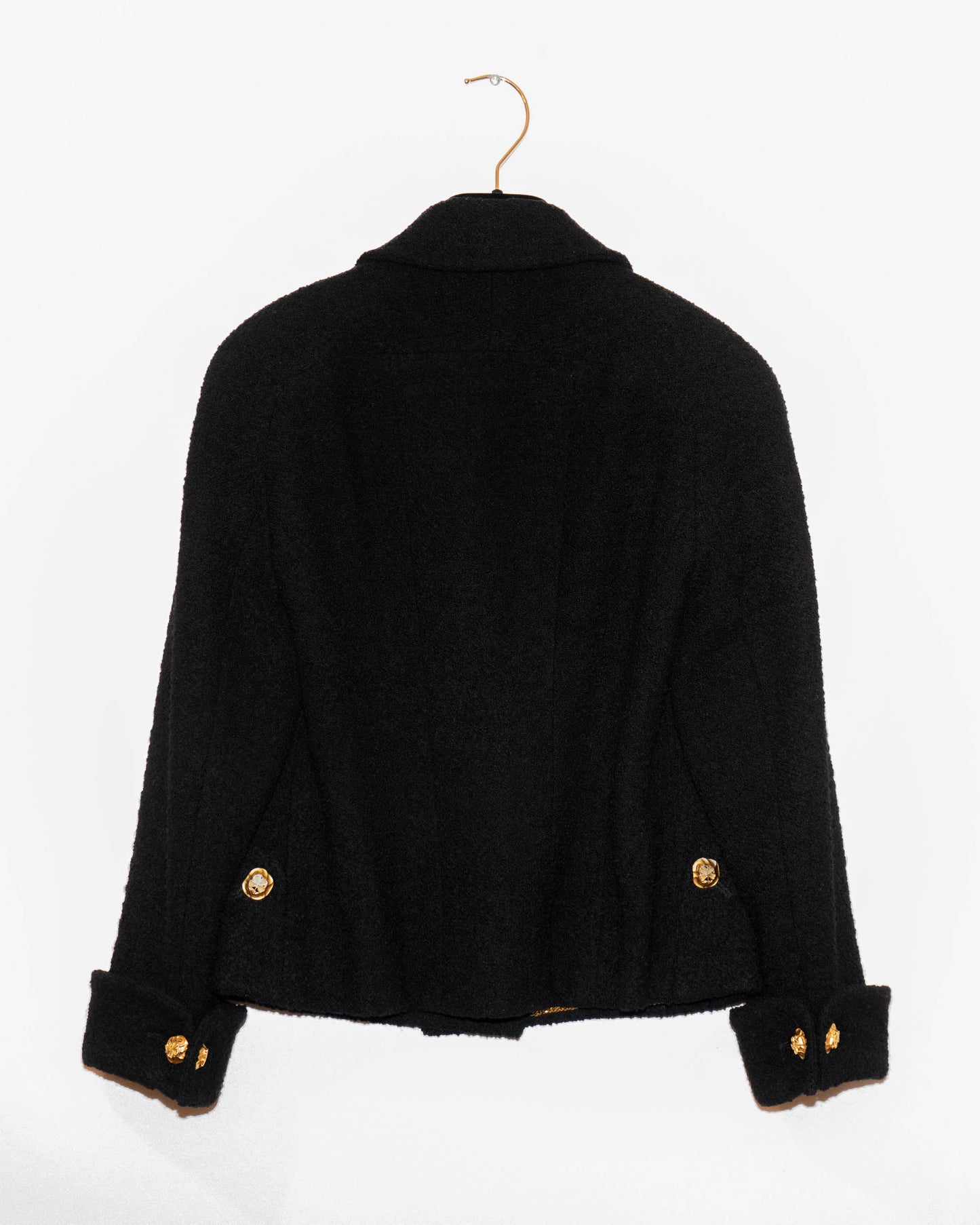 FR36-38 Rare Chanel 1980s Double Breasted Black Tweed Boucle Jacket - Vintage Chanel Jacket - - Rarchive.